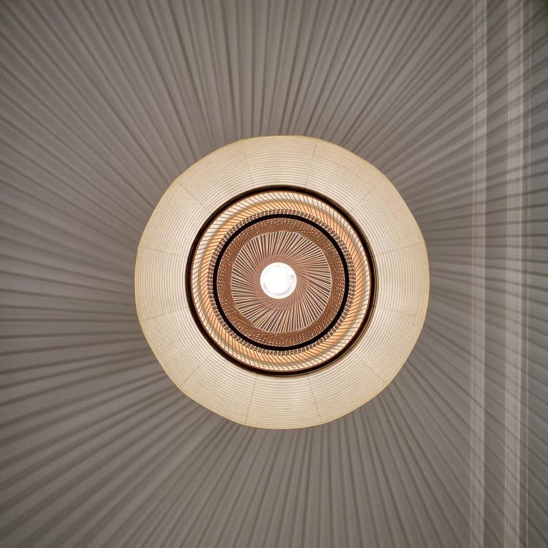 Pendant light made of bamboo and paper, bottom view