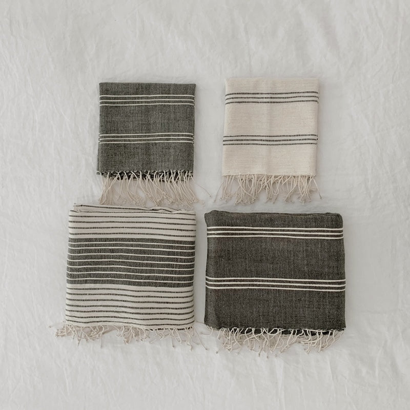 Tihku Towel Collection | Grey with White Stripes - Hand Woven