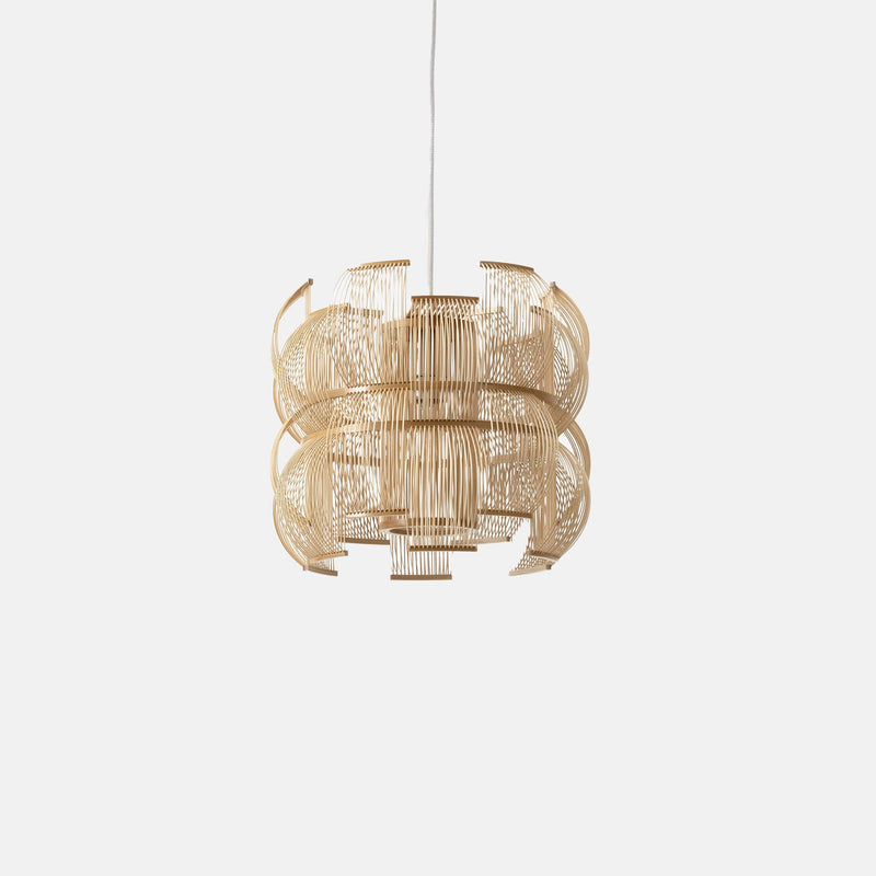 Pendant light made of multiple bamboo strips