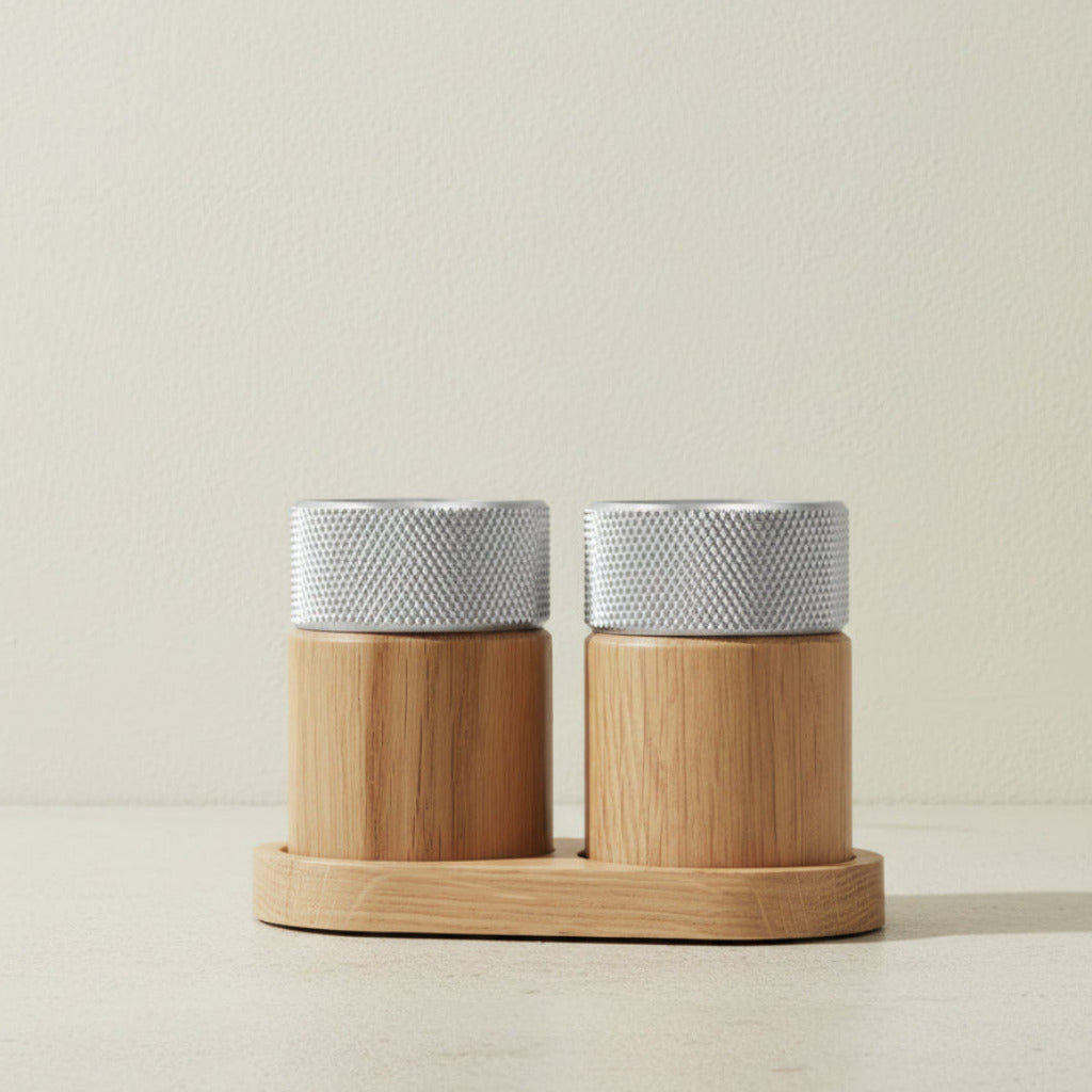 SINA salt & pepper mill set - oak/steel