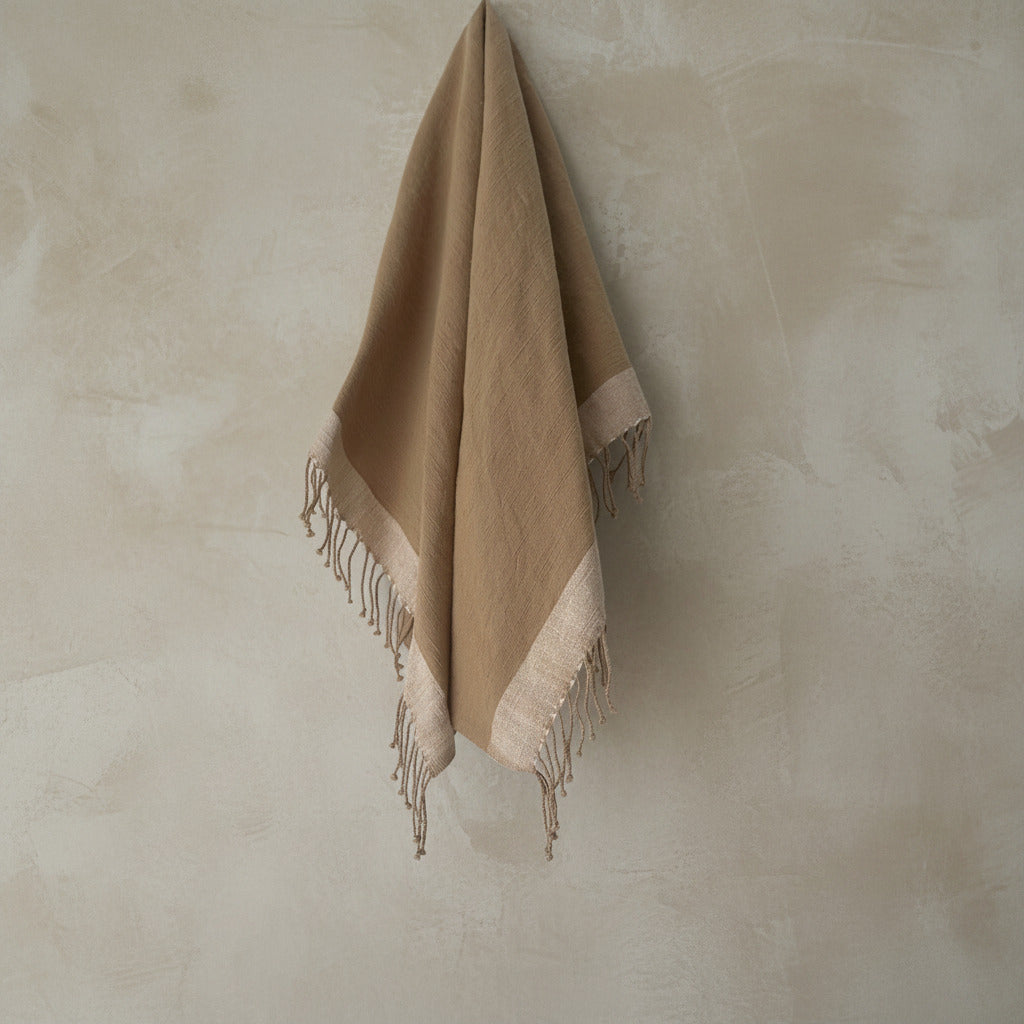 Savu Towel, Brown with Beige Edge - Hand Woven