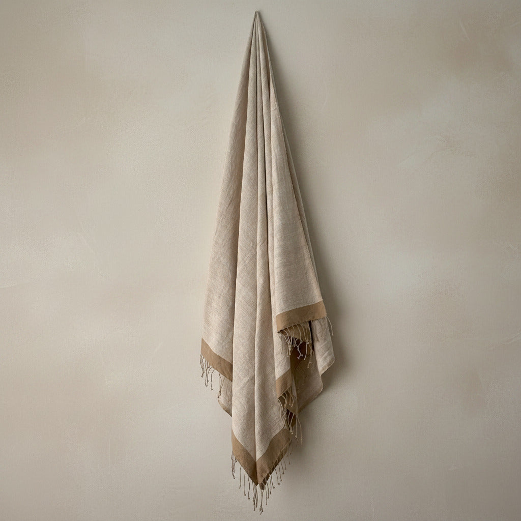 Savu Towel, Beige with Brown Edge - Hand Woven