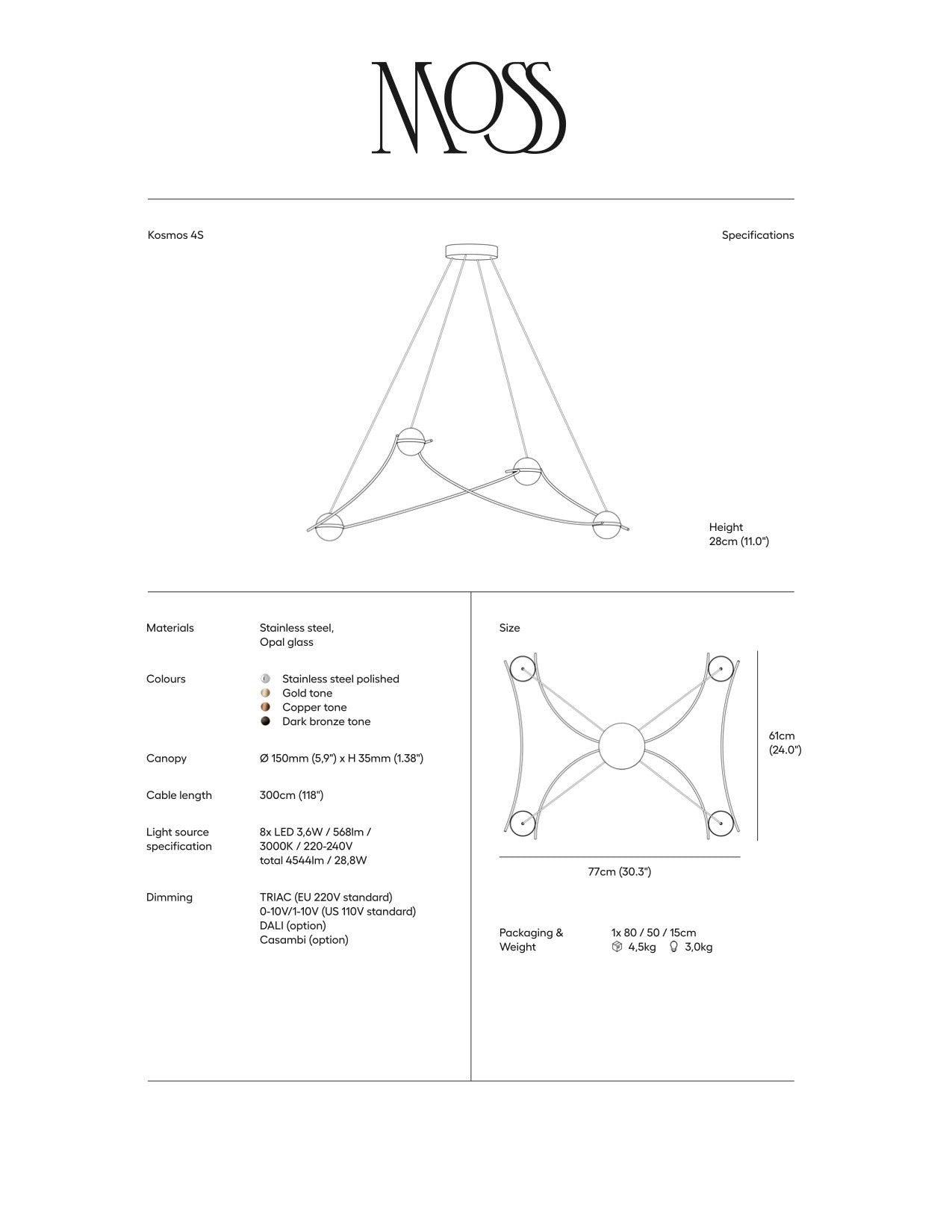 Kosmos 4S Chandelier - 4 Finish Options
