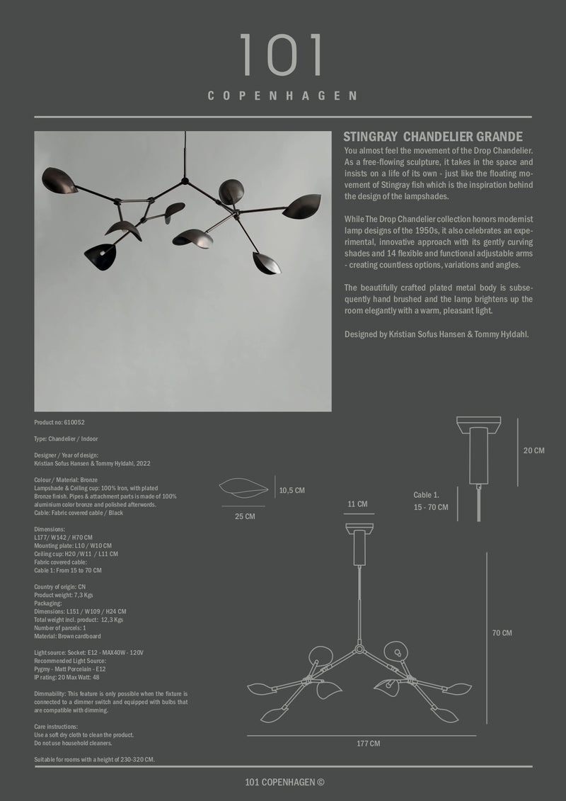 Stingray Chandelier Grande - Bronze (UL)