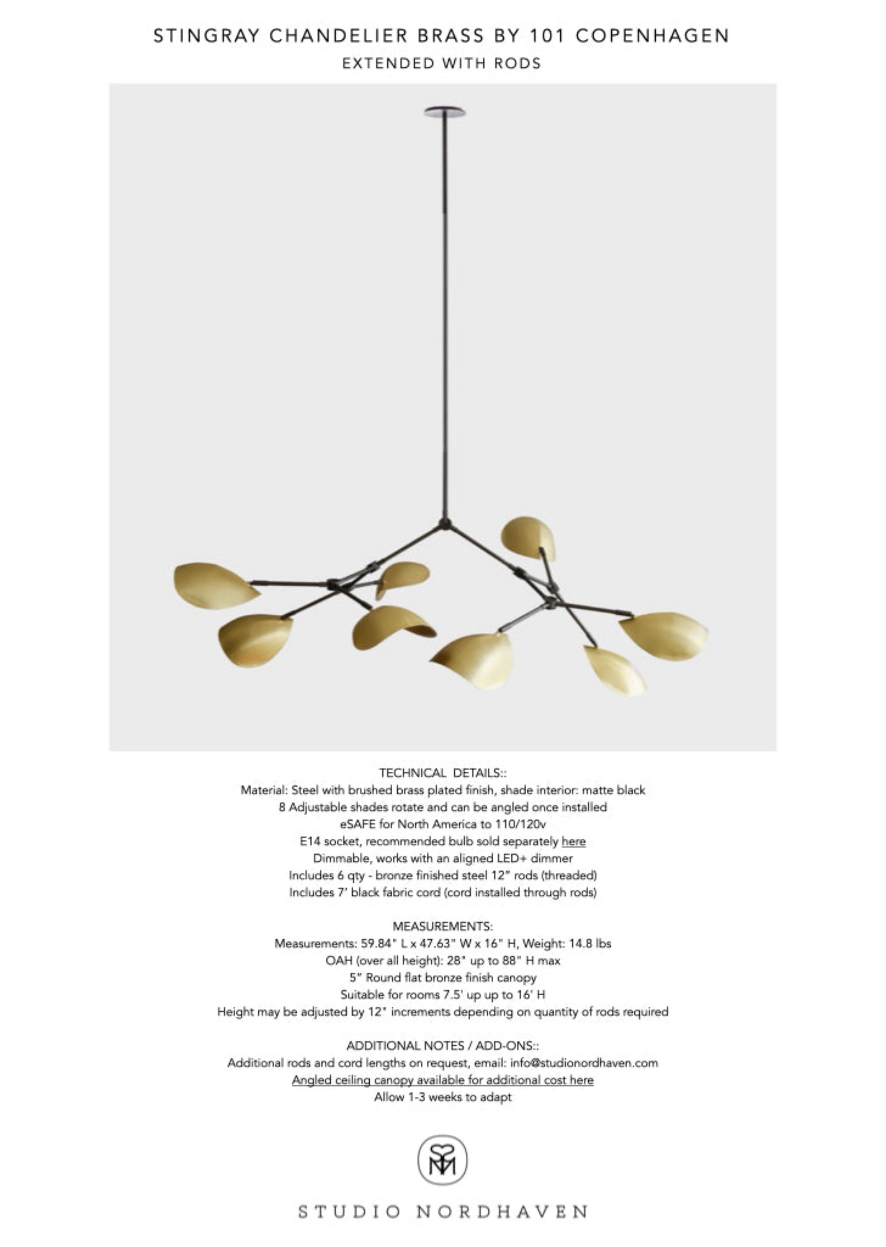 Stingray Chandelier, Brass w/ Rods*