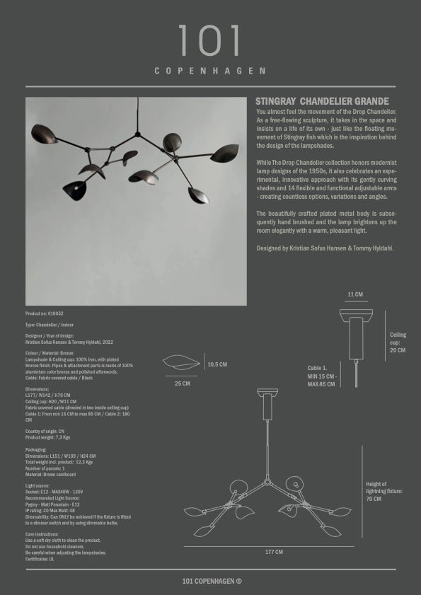 Stingray Chandelier Grande - Bronze
