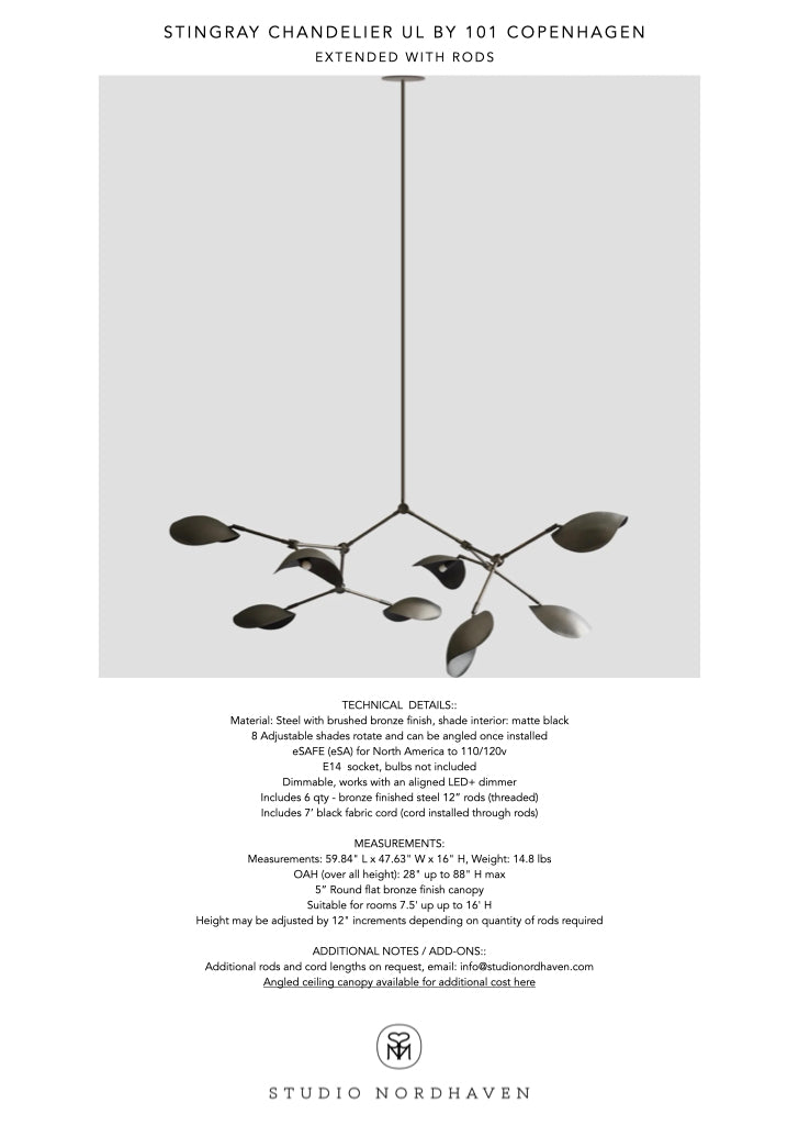 Stingray Chandelier, Bronze w/ Rods