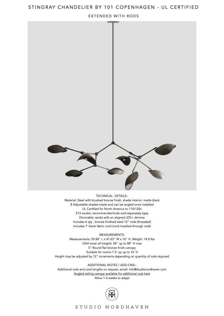 Stingray Chandelier - Bronze, UL