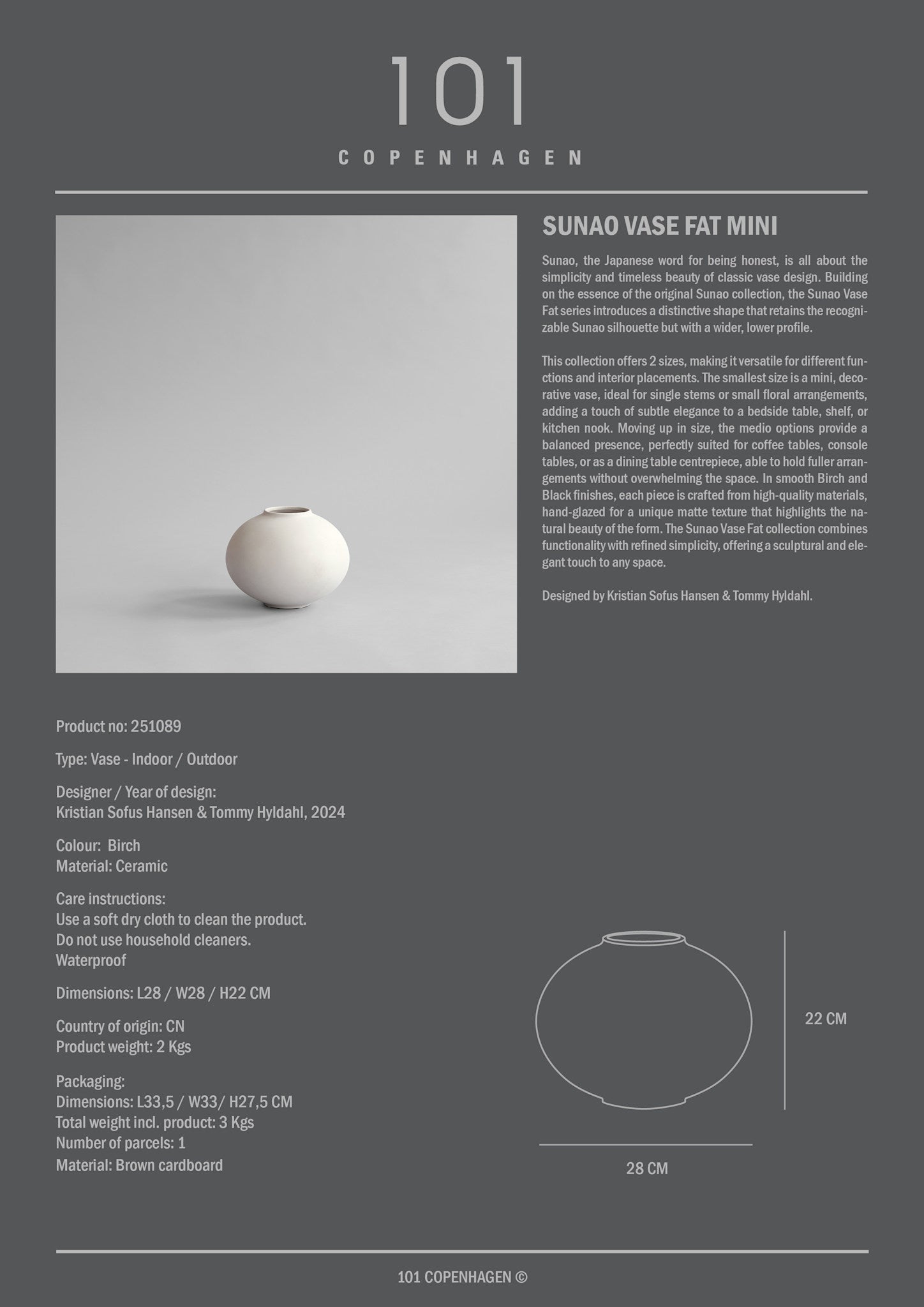 Sunao Vase Fat, Mini - Birch*