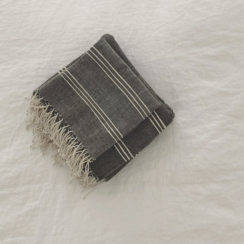 Tihku Towel Collection | Grey with White Stripes - Hand Woven