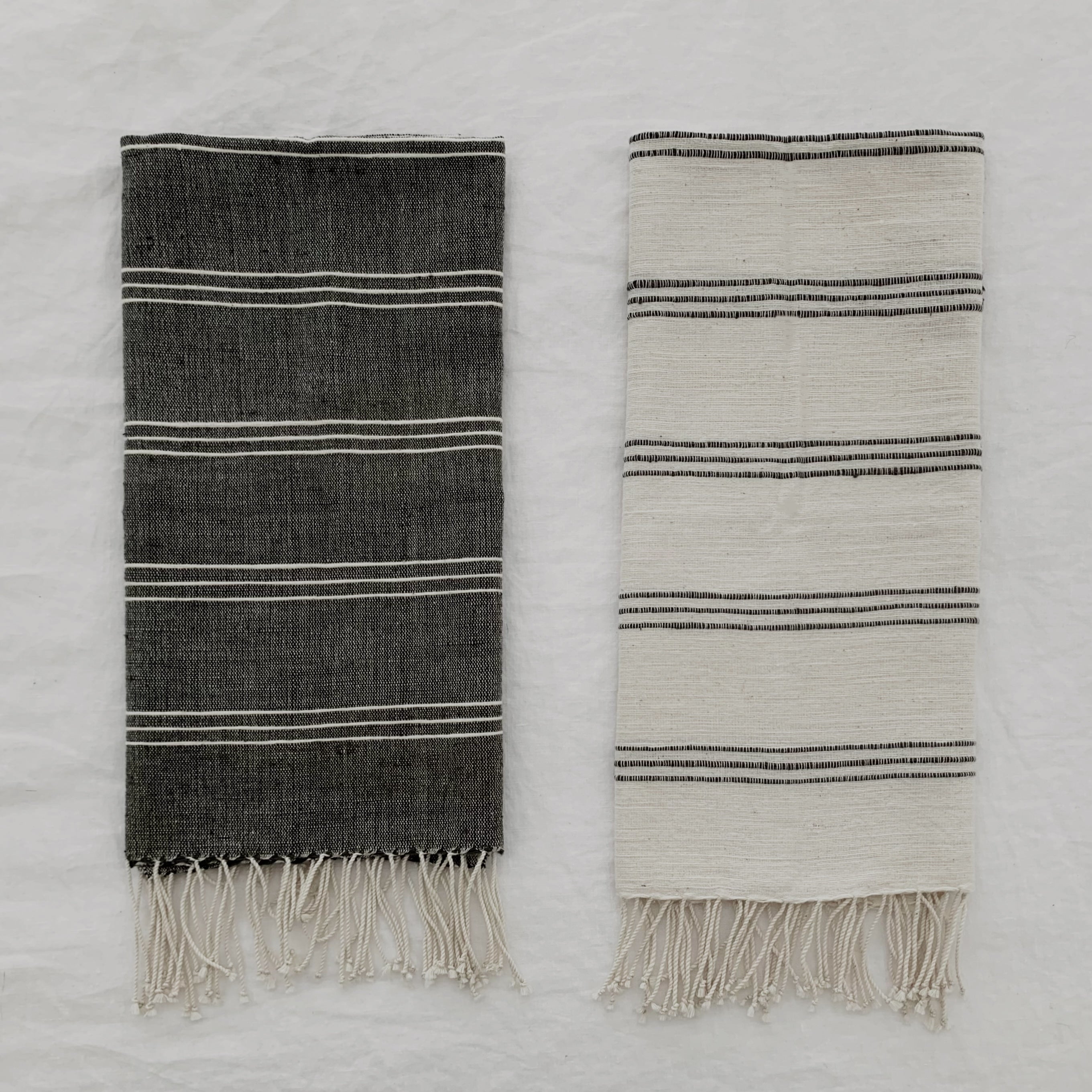 Tihku Towel Collection | Grey with White Stripes - Hand Woven