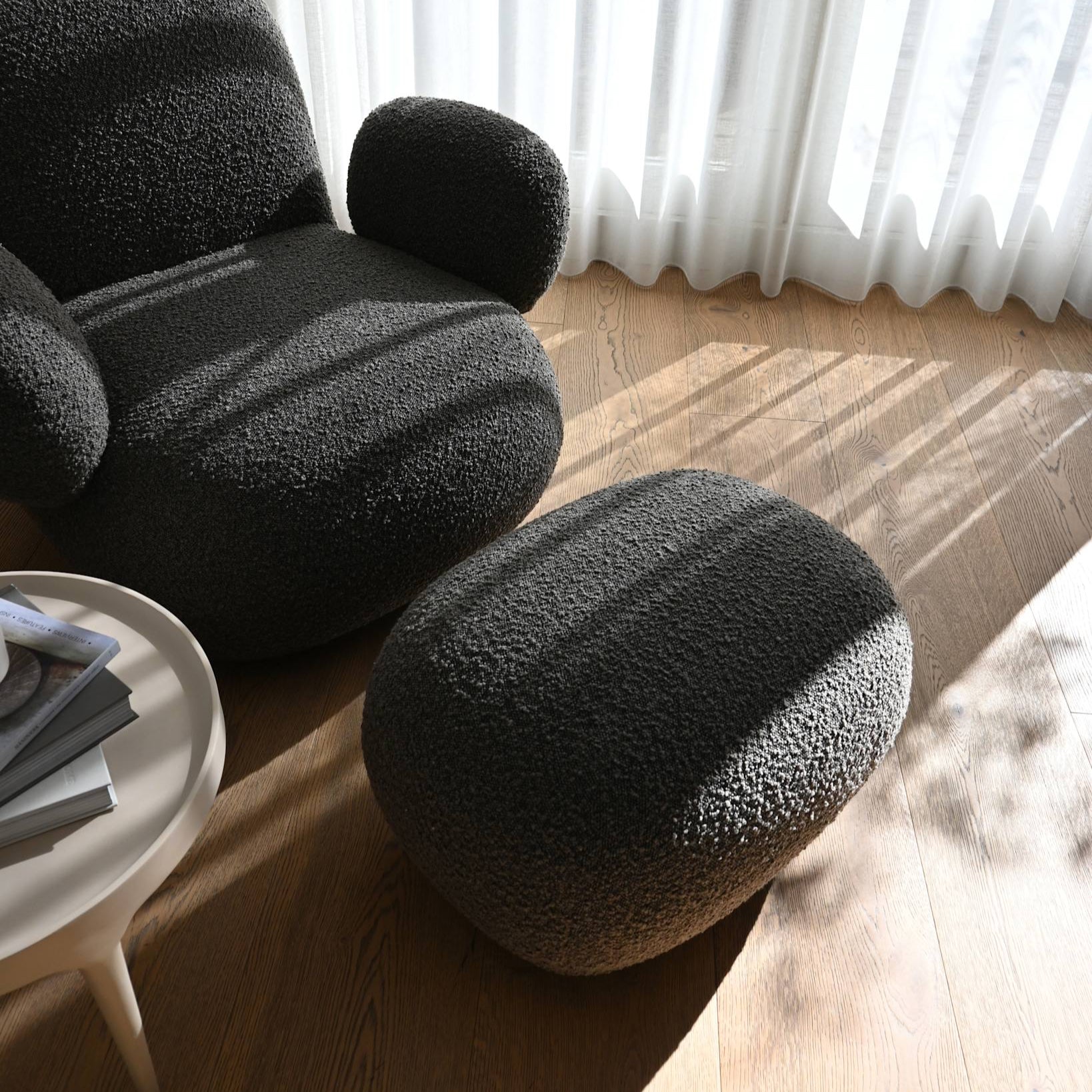 Toe Ottoman - Deep Taupe Bouclé*