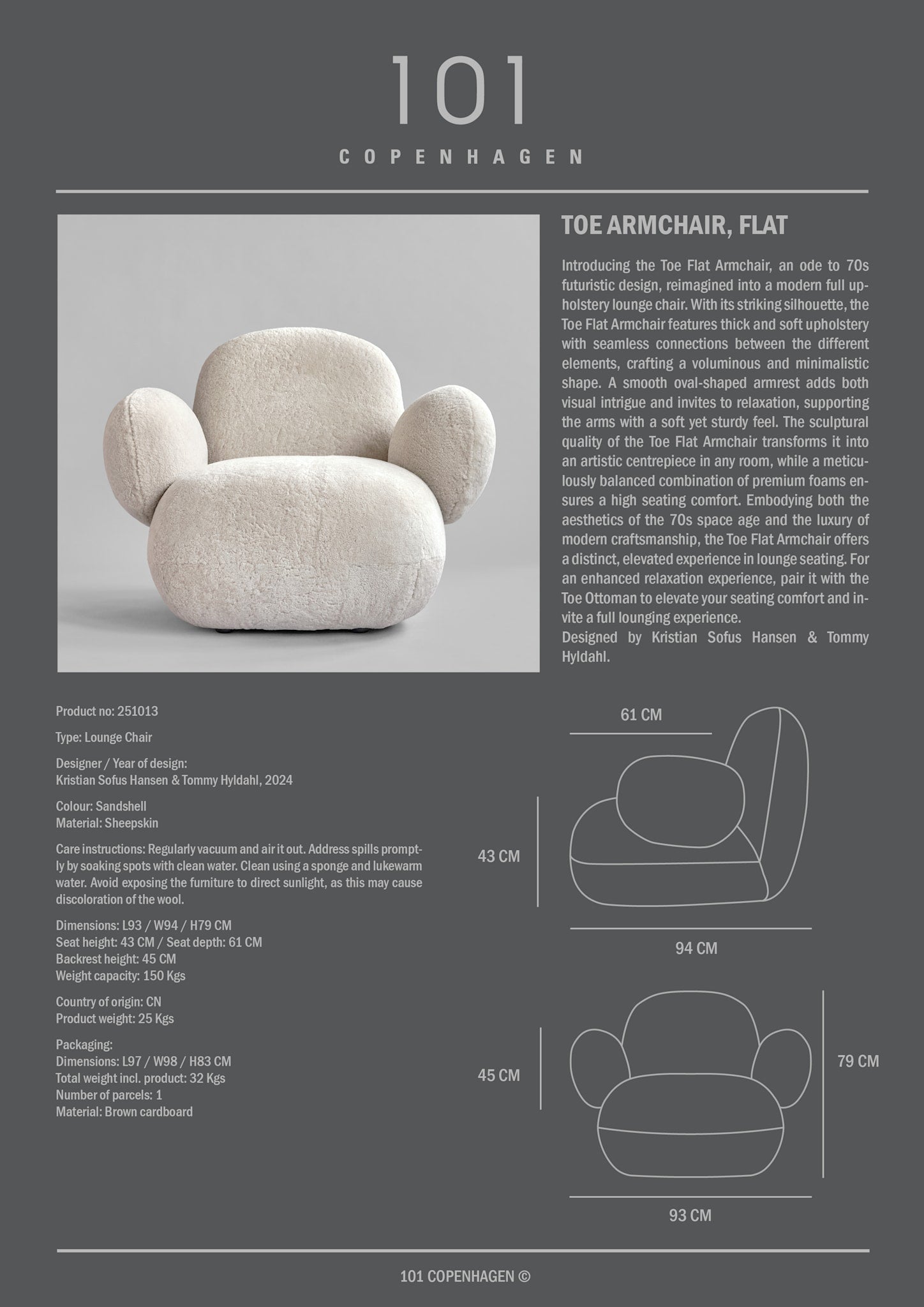 Toe Armchair, Flat - Sandshell Sheepskin*