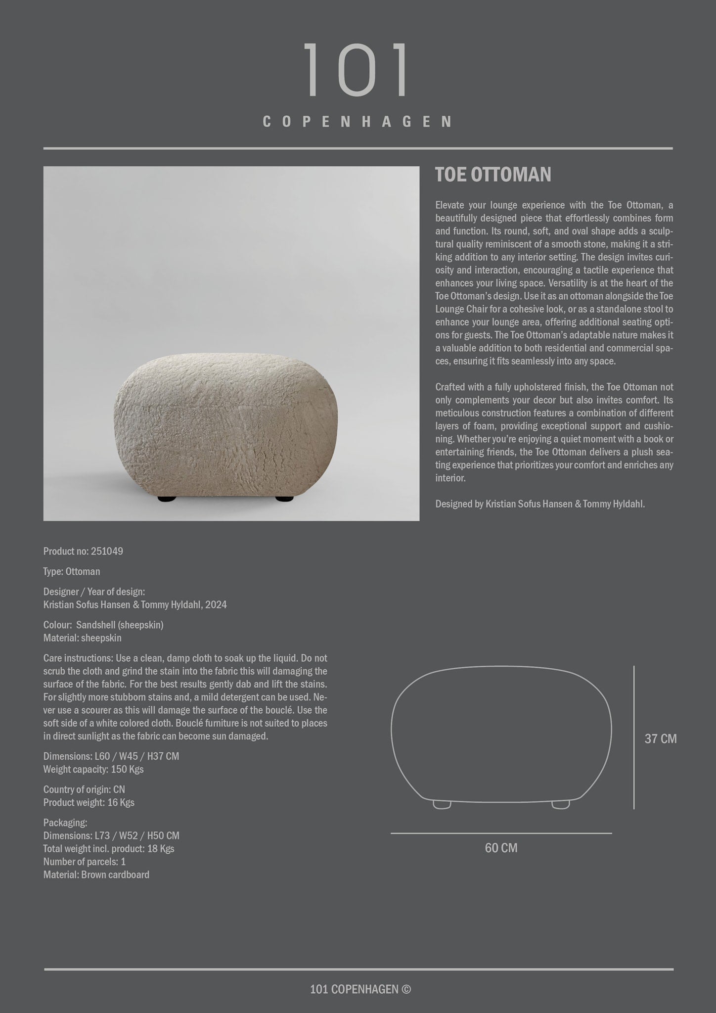 Toe Ottoman - Sandshell Sheepskin*