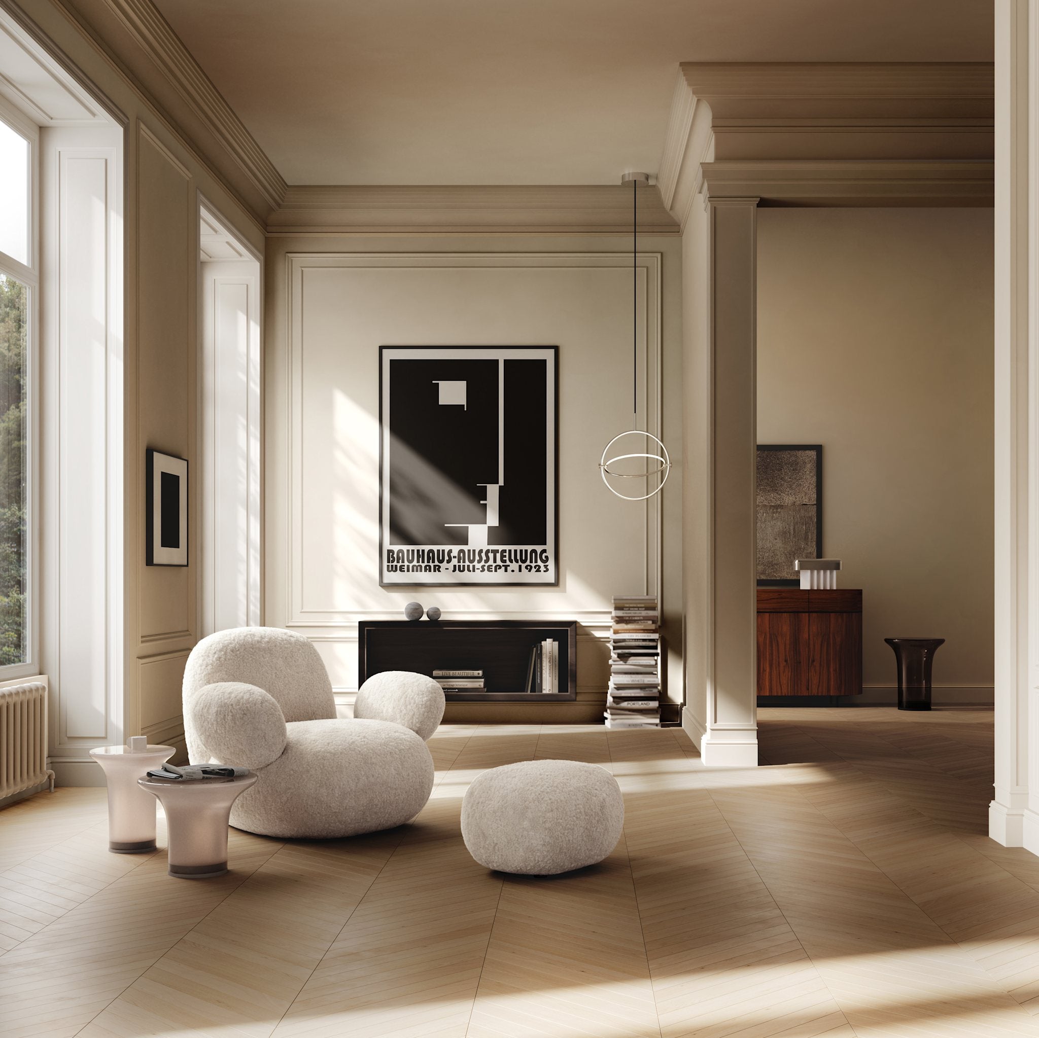 Toe Ottoman - Sandshell Sheepskin*