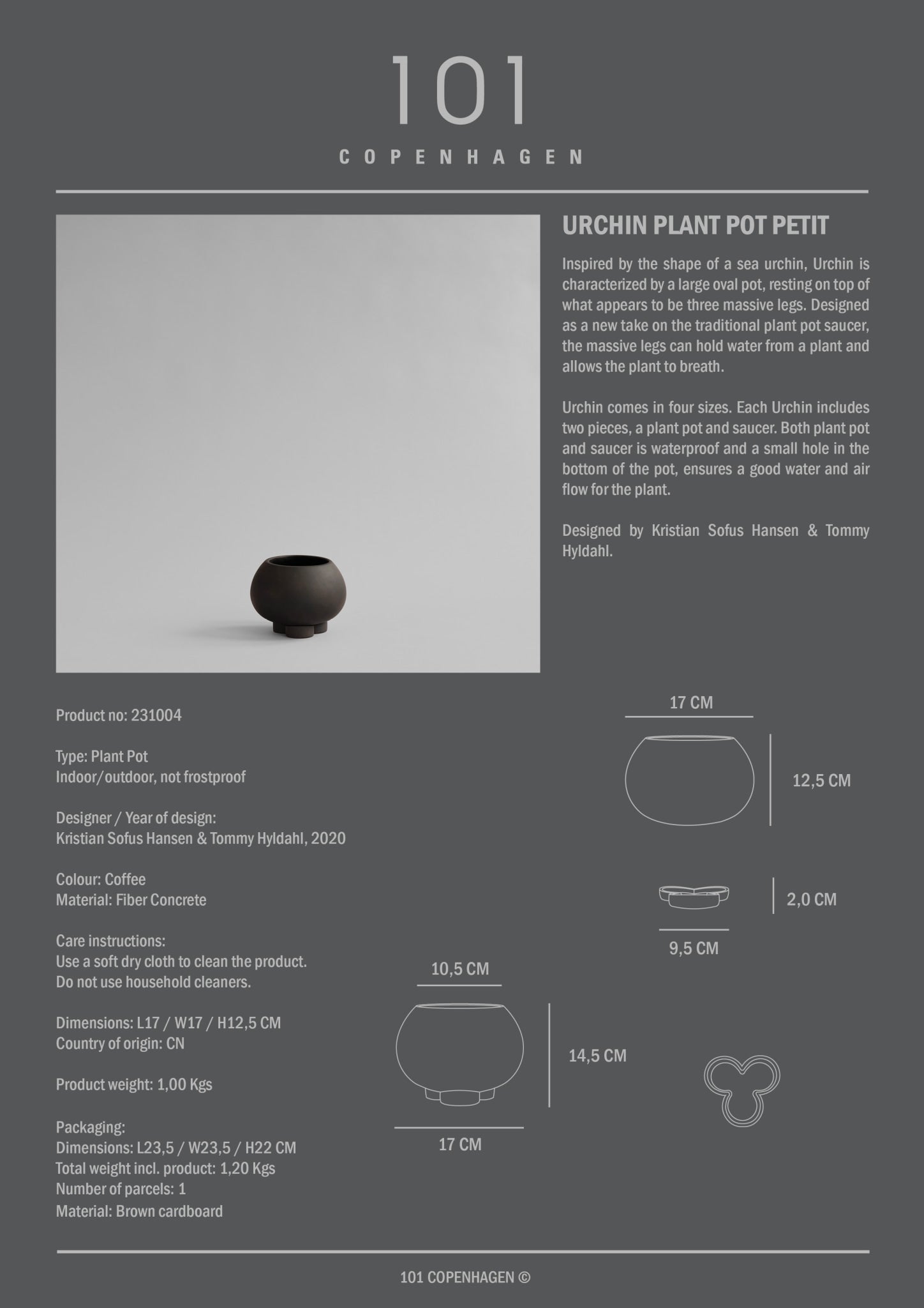 Urchin Plant Pot, Petit - Coffee - 101 CPH