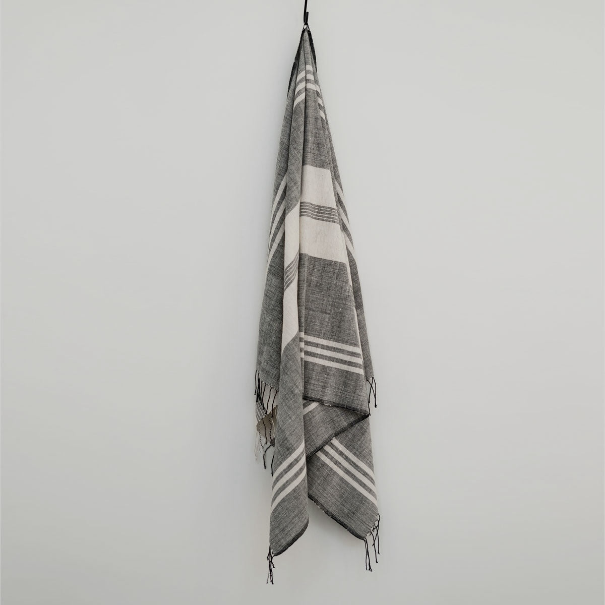 Usva Towel Collection | White with Grey Stripes - Hand Woven