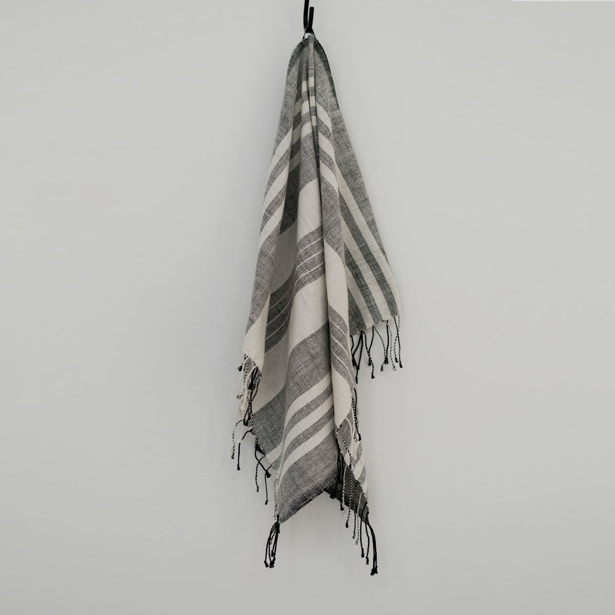 Usva Towel Collection | White with Grey Stripes - Hand Woven