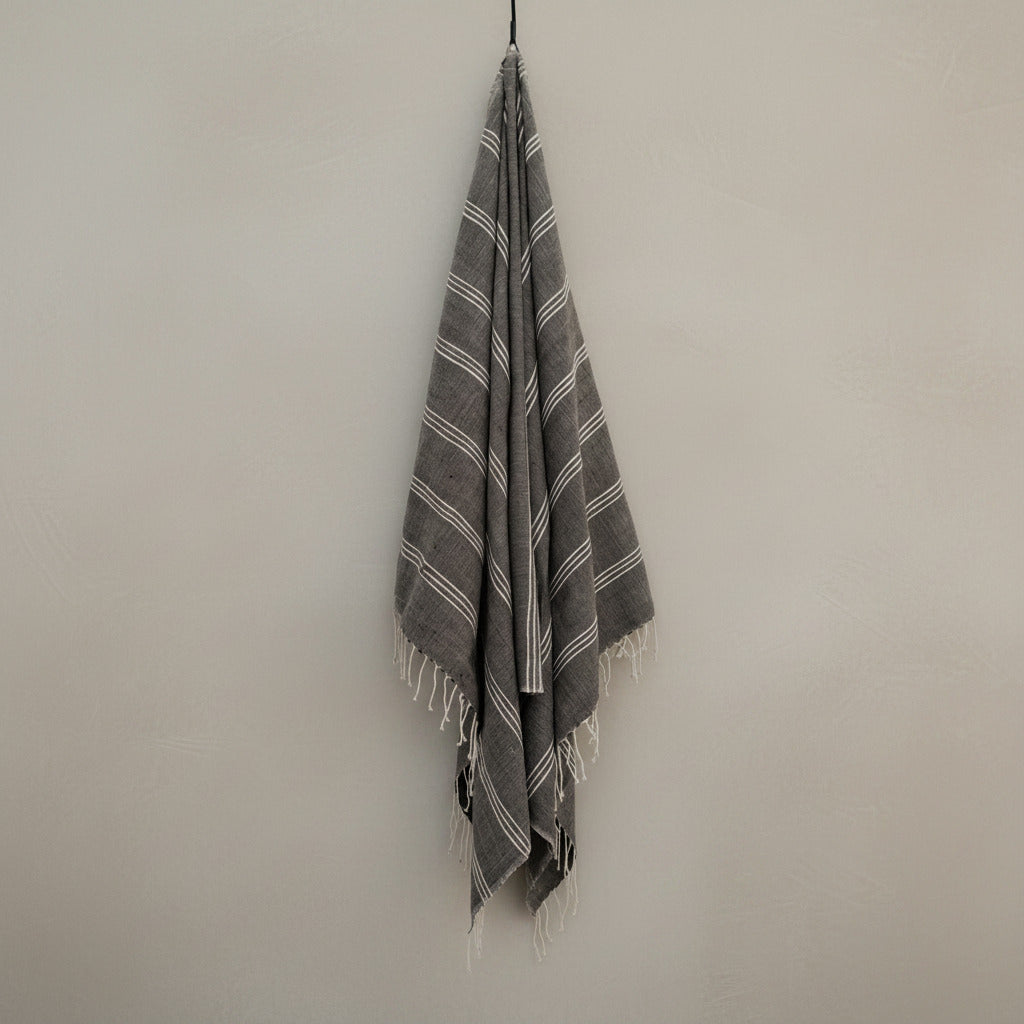 Tihku Towel Collection | Grey with White Stripes - Hand Woven