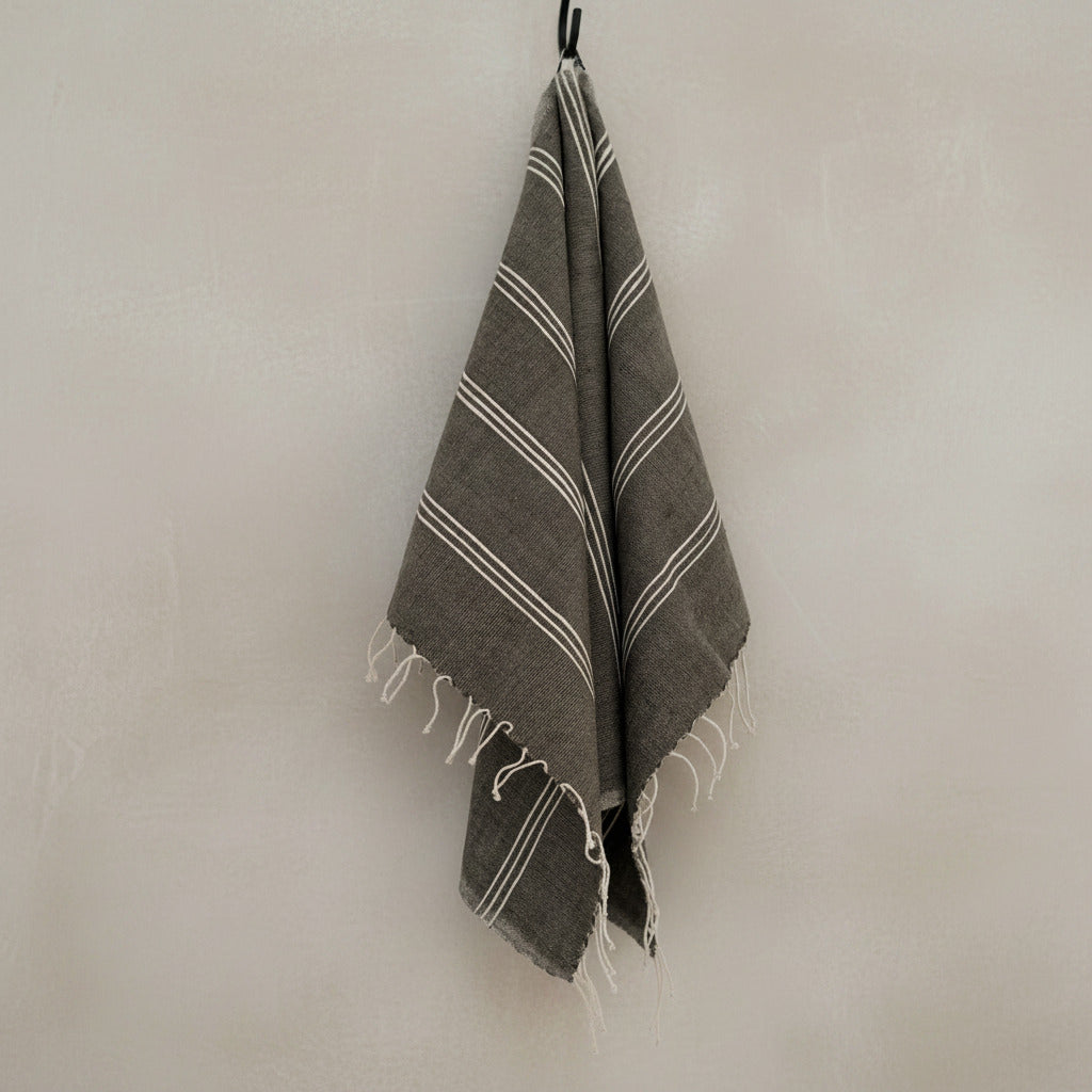 Tihku Towel Collection | Grey with White Stripes - Hand Woven