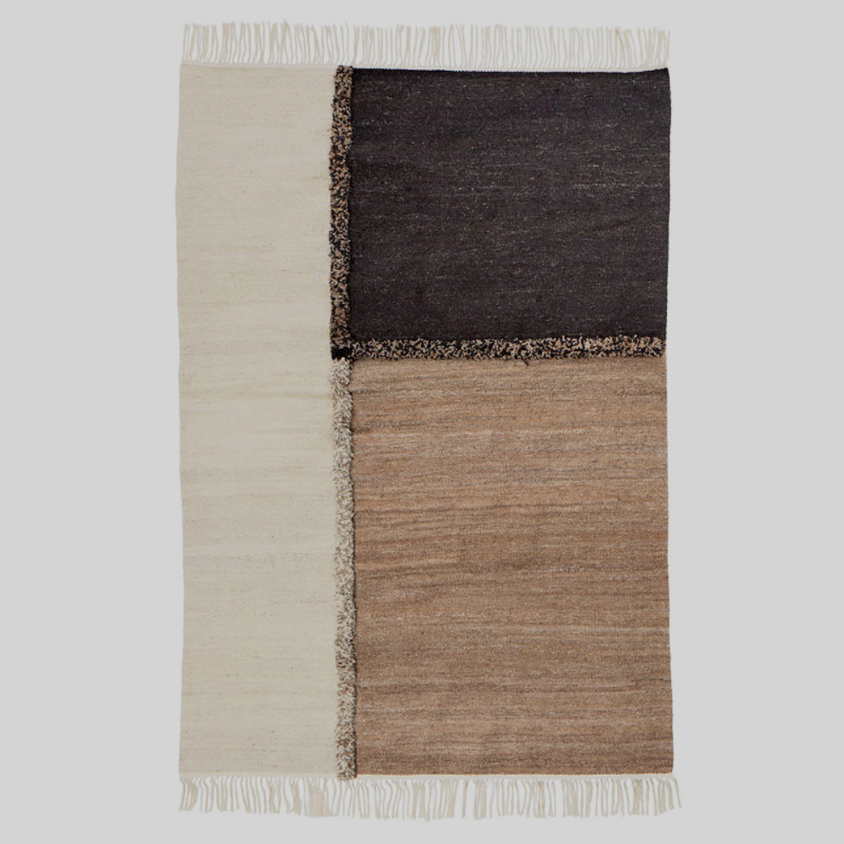 E-1027 White, Brown + Black - Hand Woven Rug