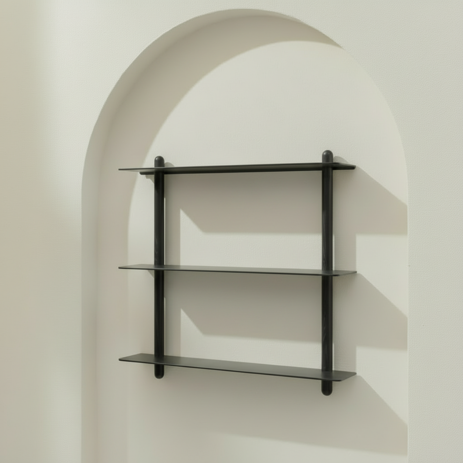 Angled view of empty Nivo shelf in arch