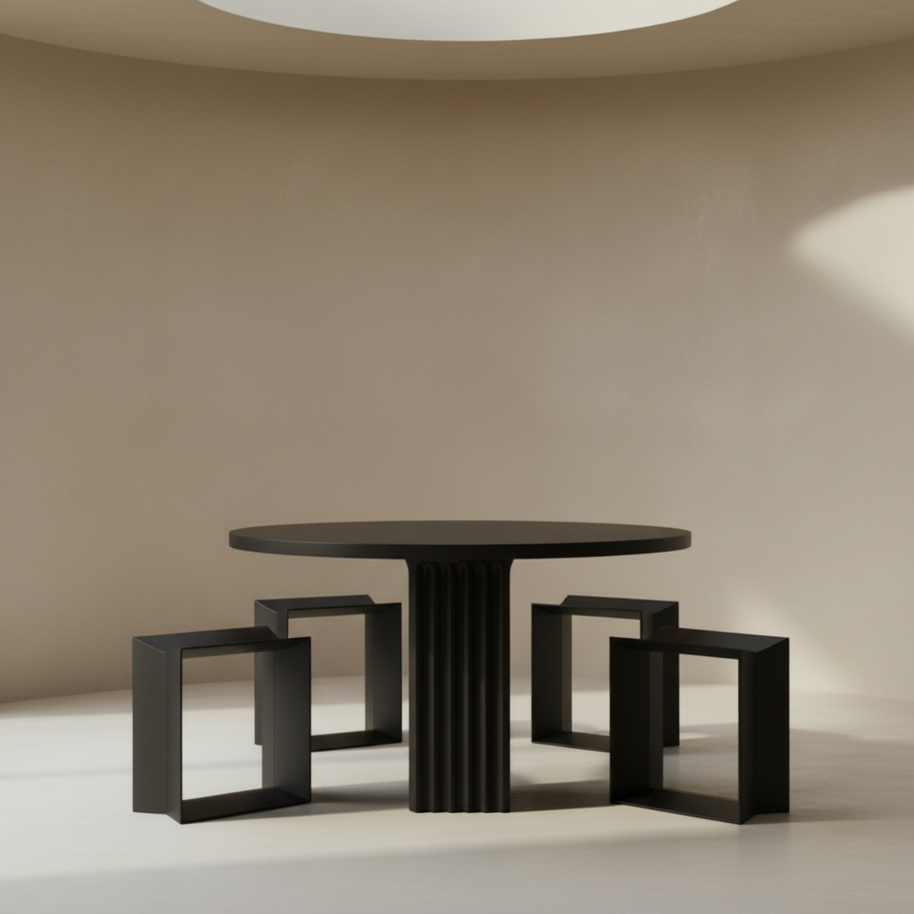 Arc Dining Table & Reflex Stools — Black