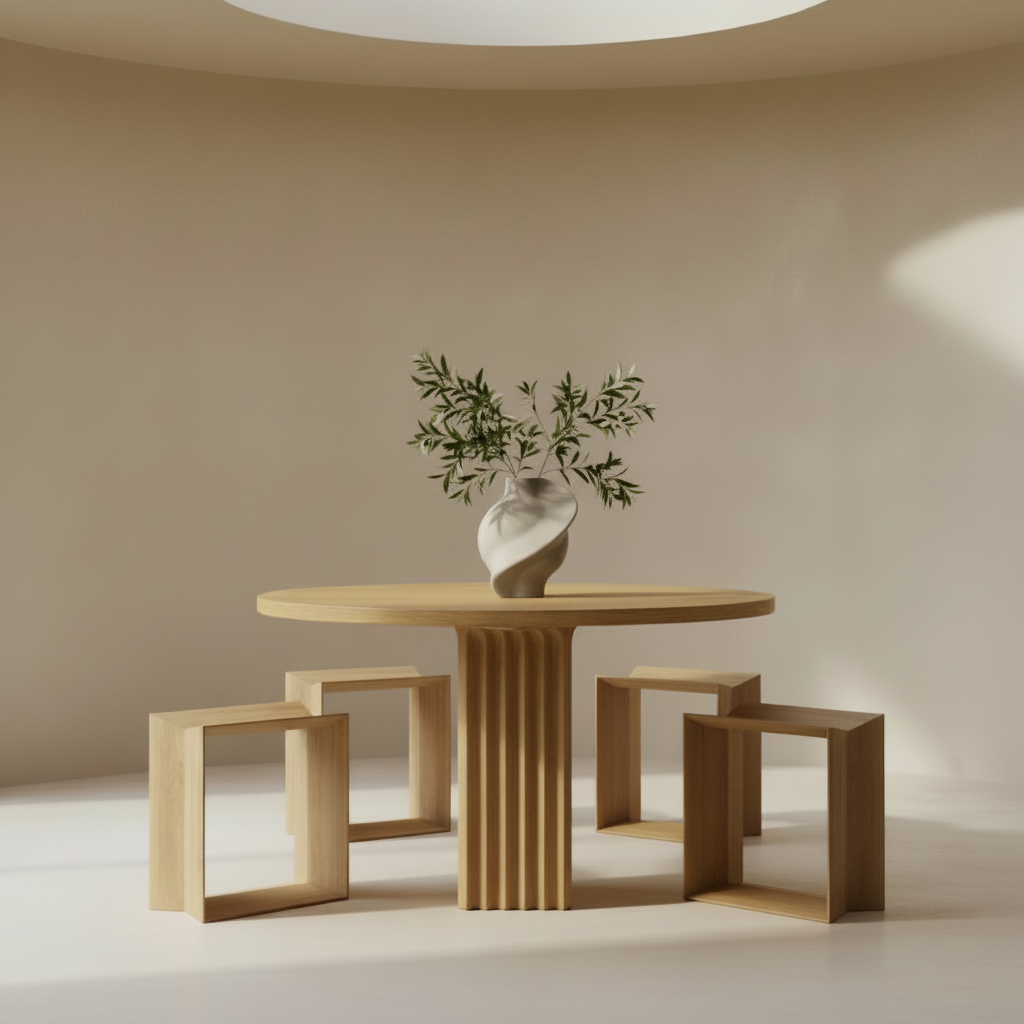 Arc Dining Table with Pirout Vase and Olive Branches