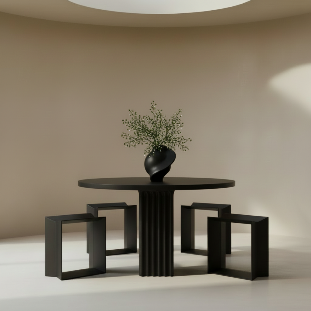 Arc Dining Table with Pirout Vase — Low Branches