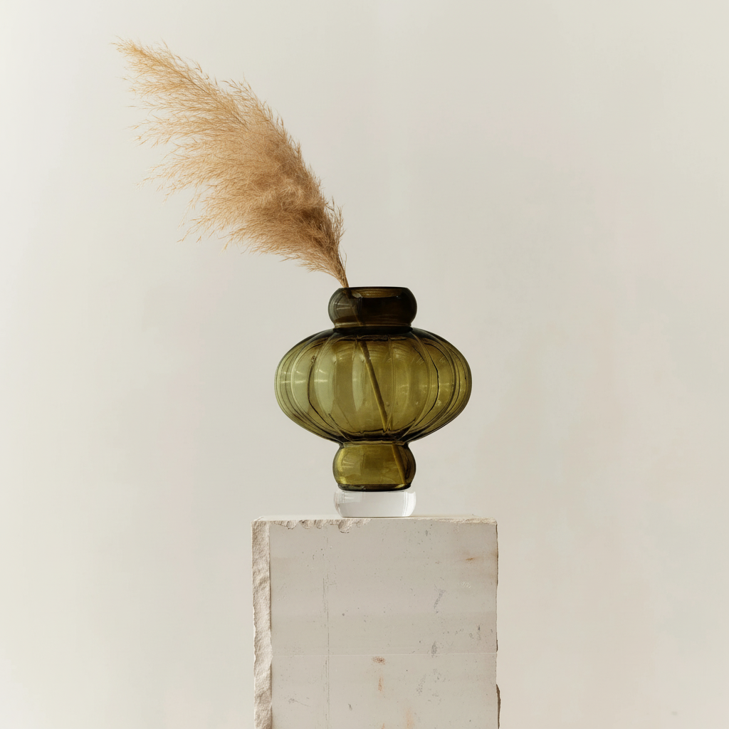 Balloon 02 Olive vase on white pedestal