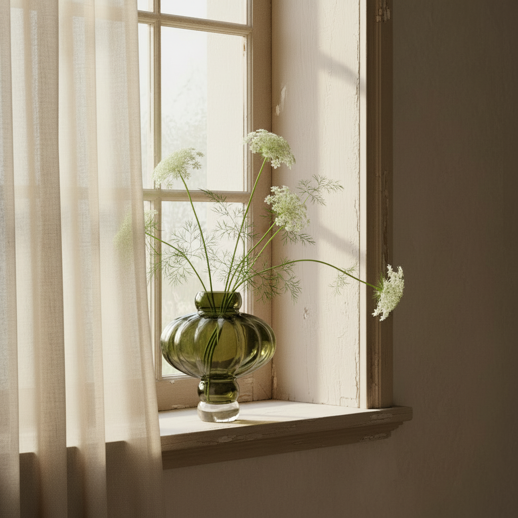 Balloon Vase 02 – Deep Olive Green – Window Ledge Scene