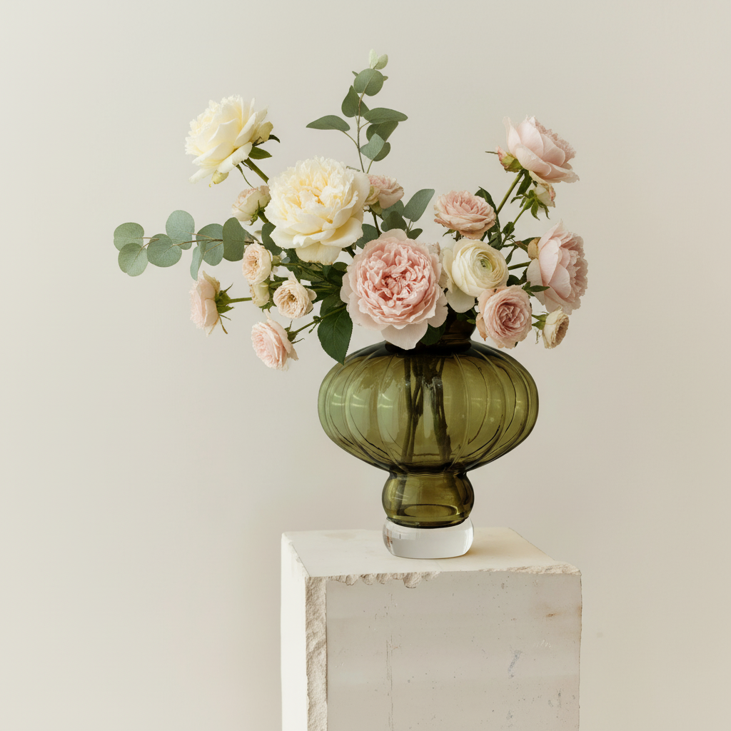 Balloon Vase 08 Olive with Modern Florals