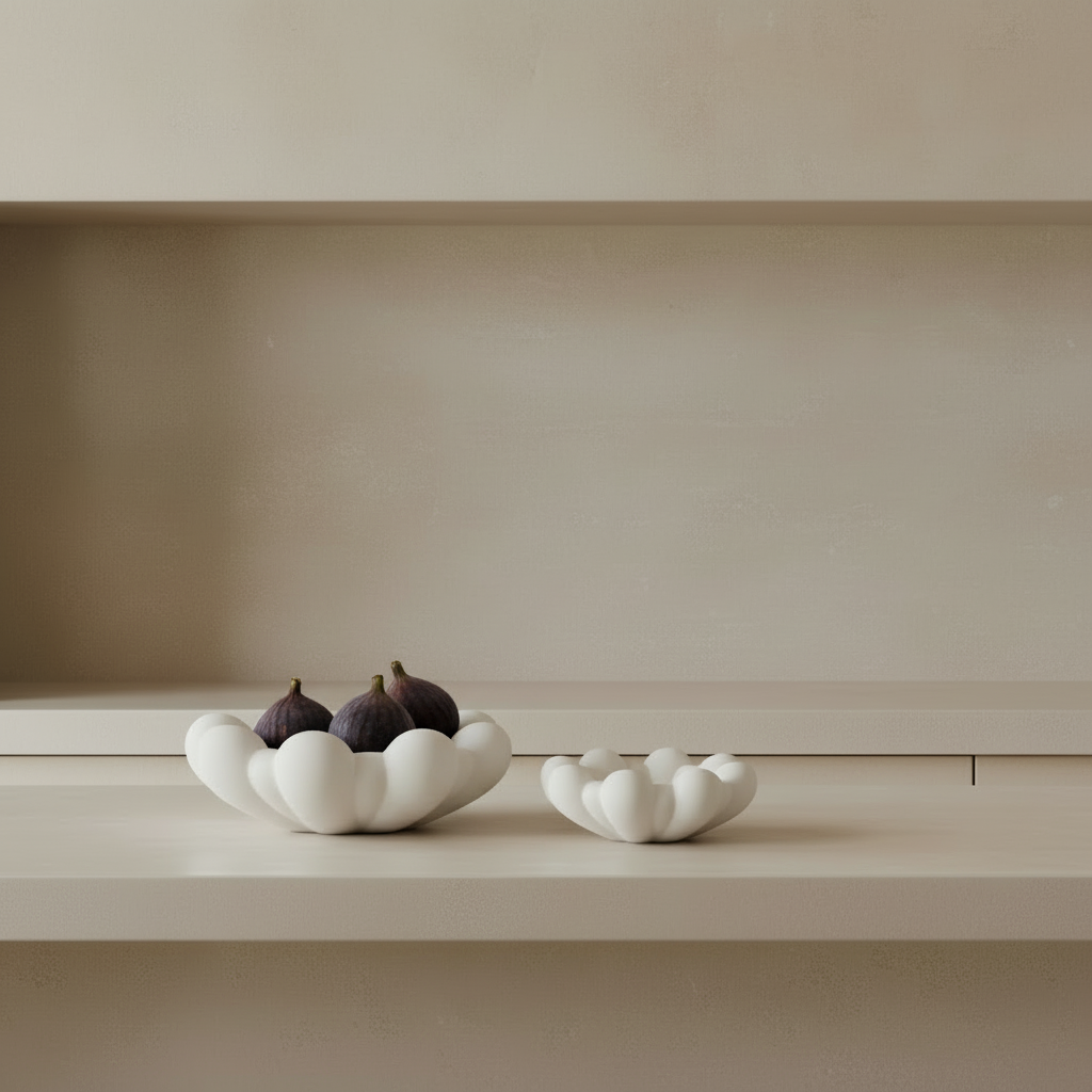 Bloom Tray Big with figs and Medio on limestone counter