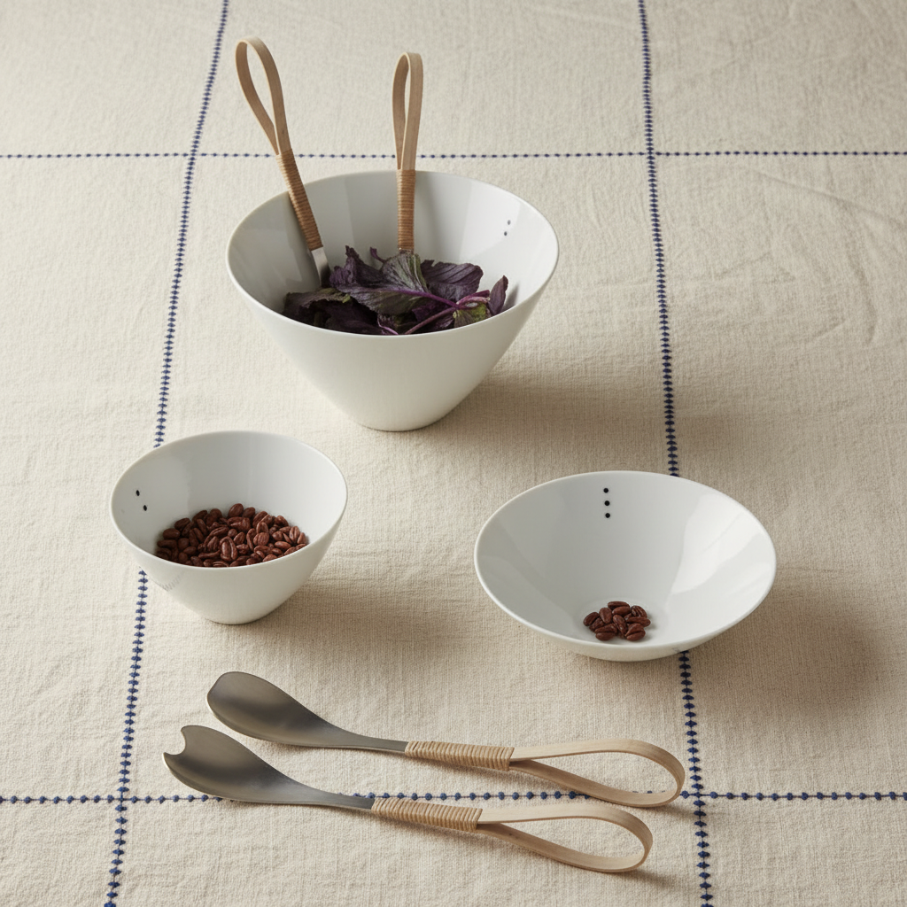 Bowls with serving utensils