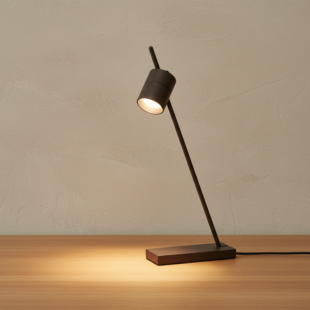 Bronze lamp on wood desk close-up