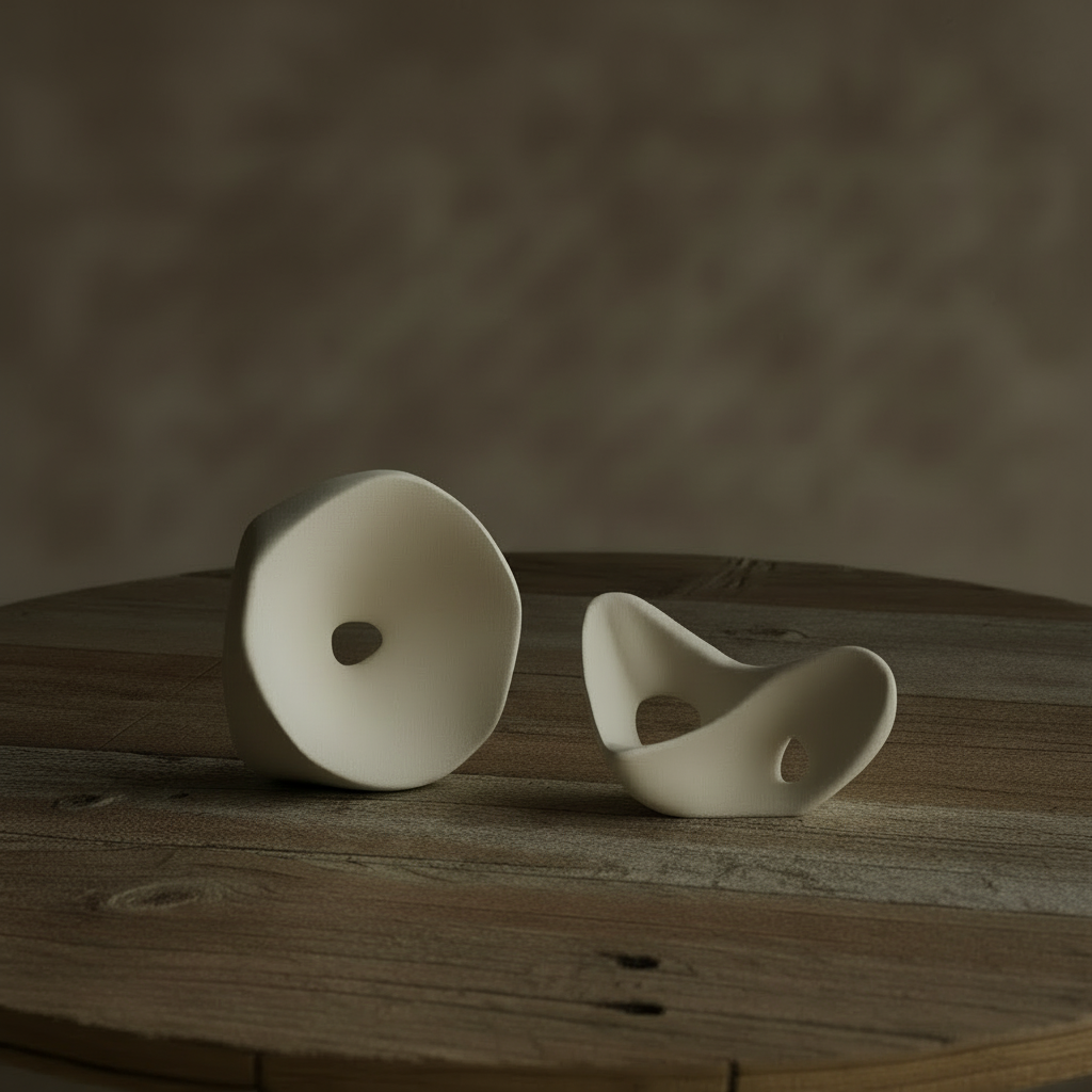 Ceramic sculptures with dark moody limewash wall