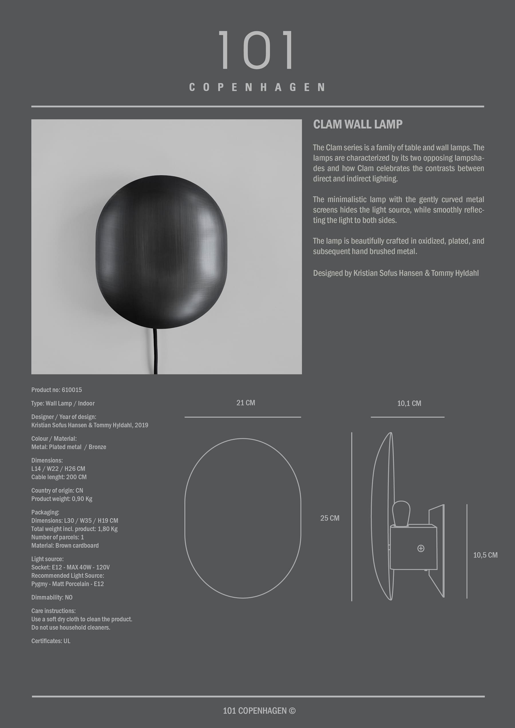 Clam Wall Lamp - Bronze, UL