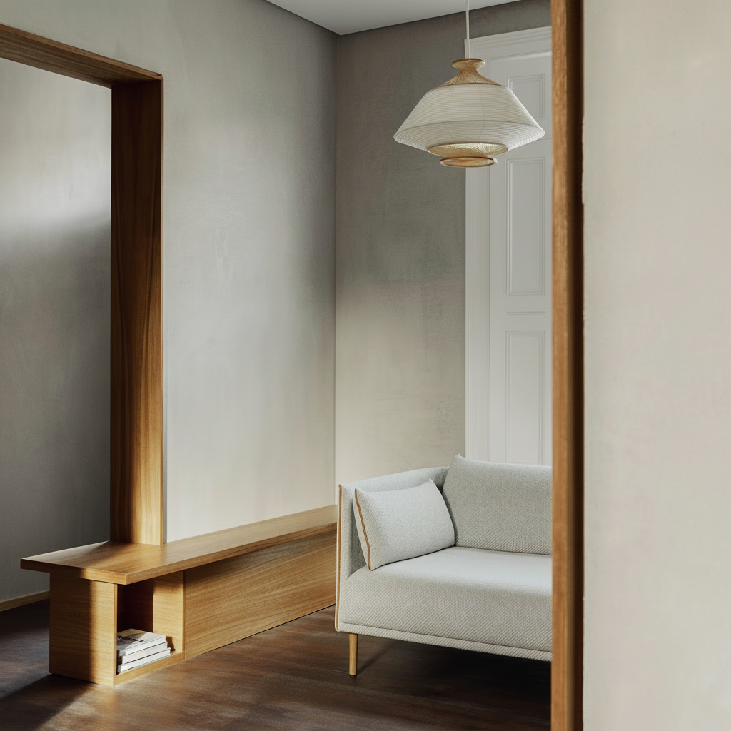 Clean minimalist room without corner object