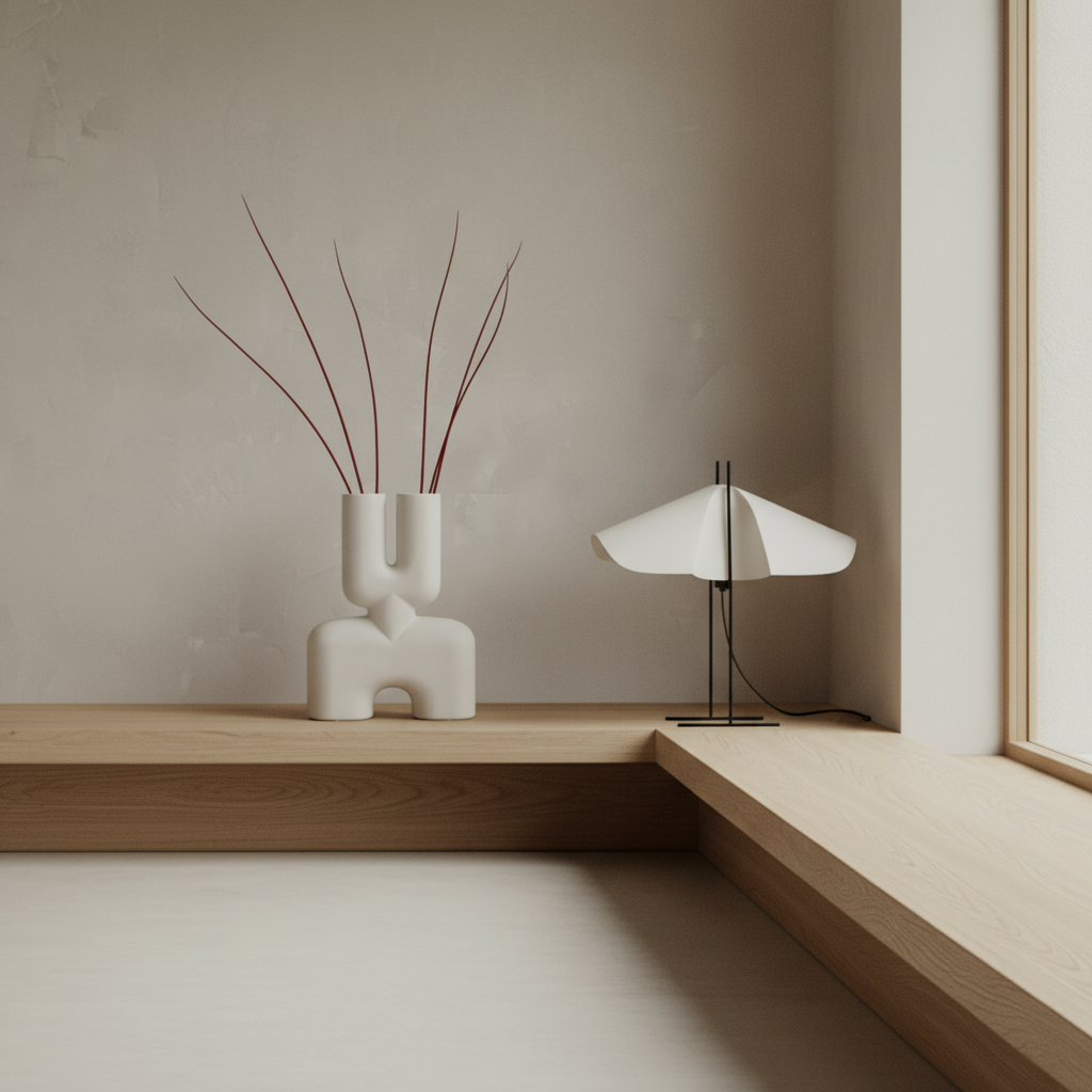 Close-up of Cho Floor Light and Cobra vase