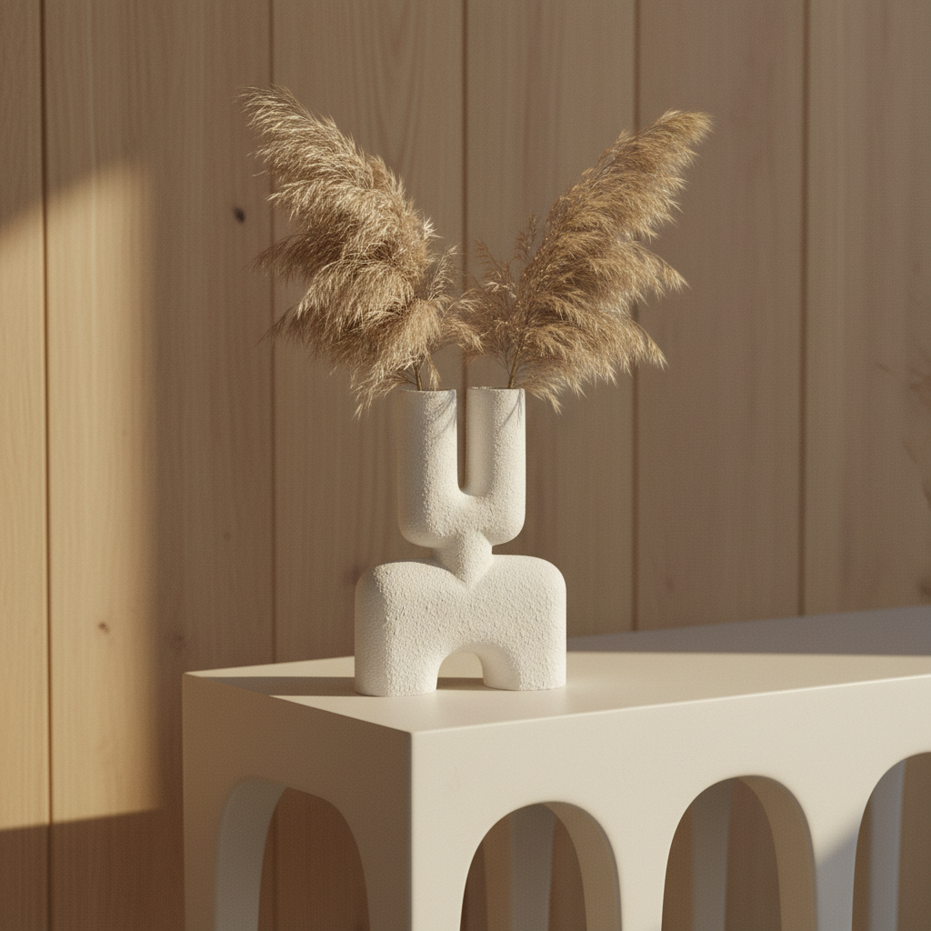 Close-up of Cobra Vase with bunny grasses