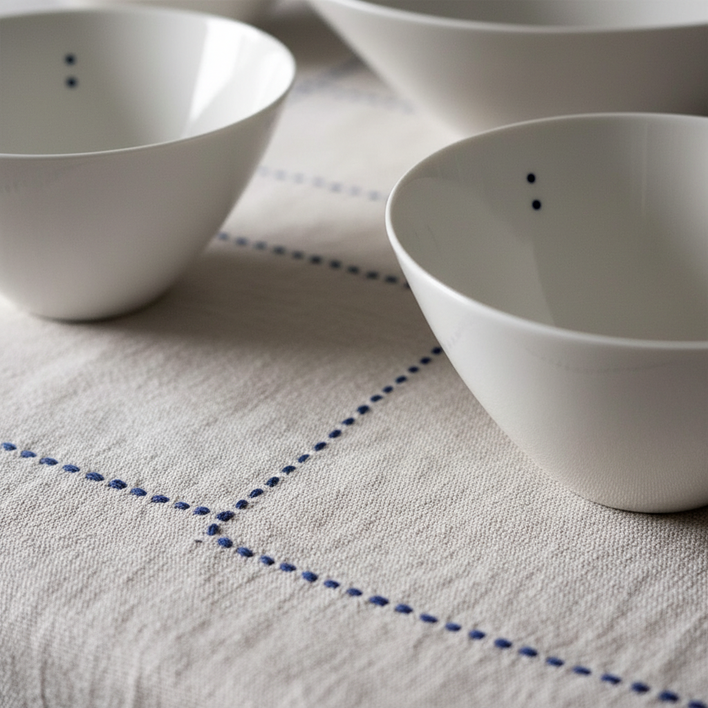 Close-up of SHIRO bowls and linen details