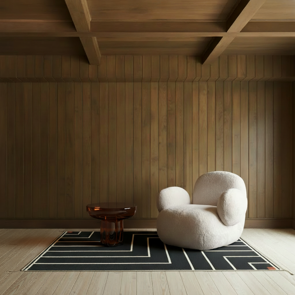 Crown Table Low with Toe Armchair on rug