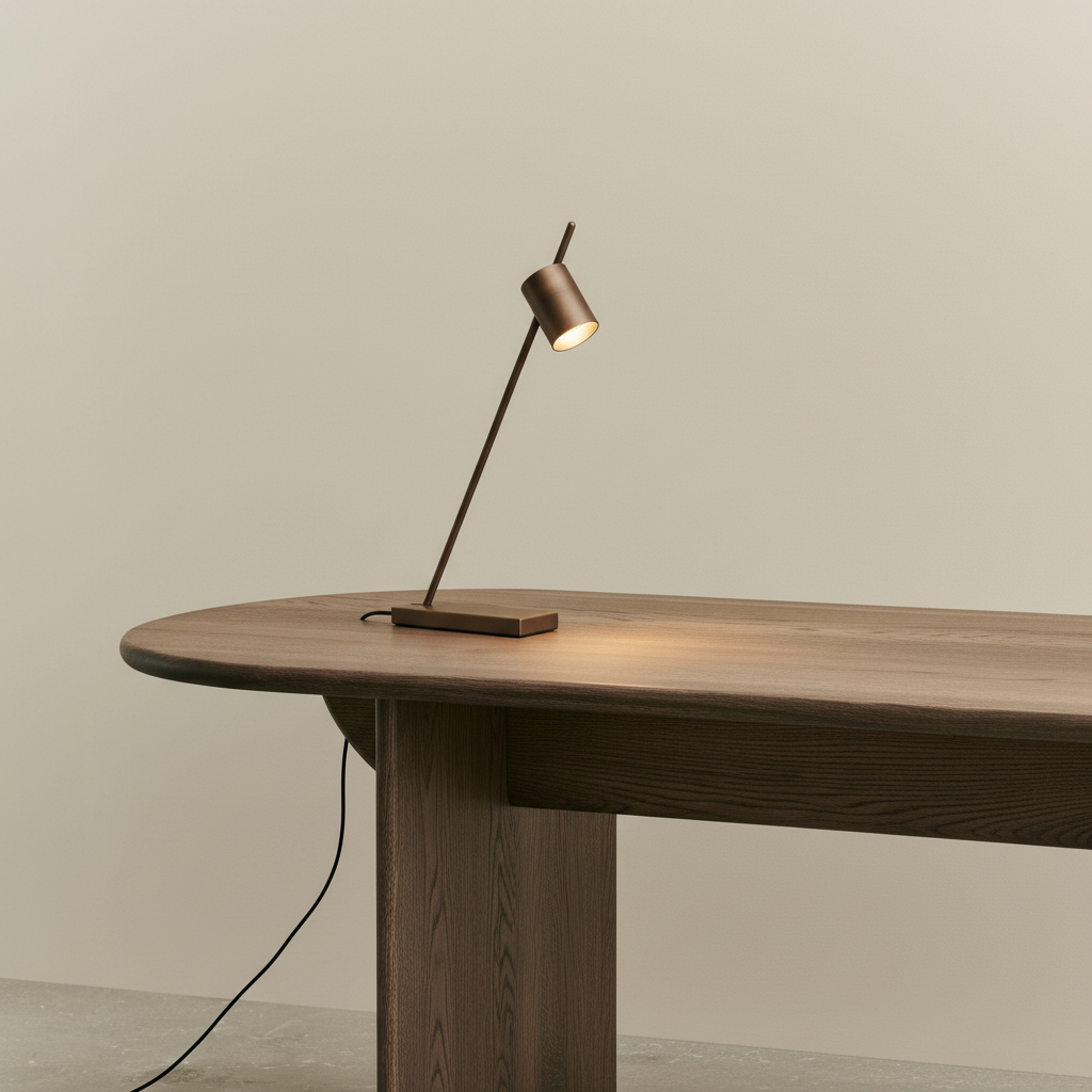 Desk corner with Trizo21 Aude bronze lamp