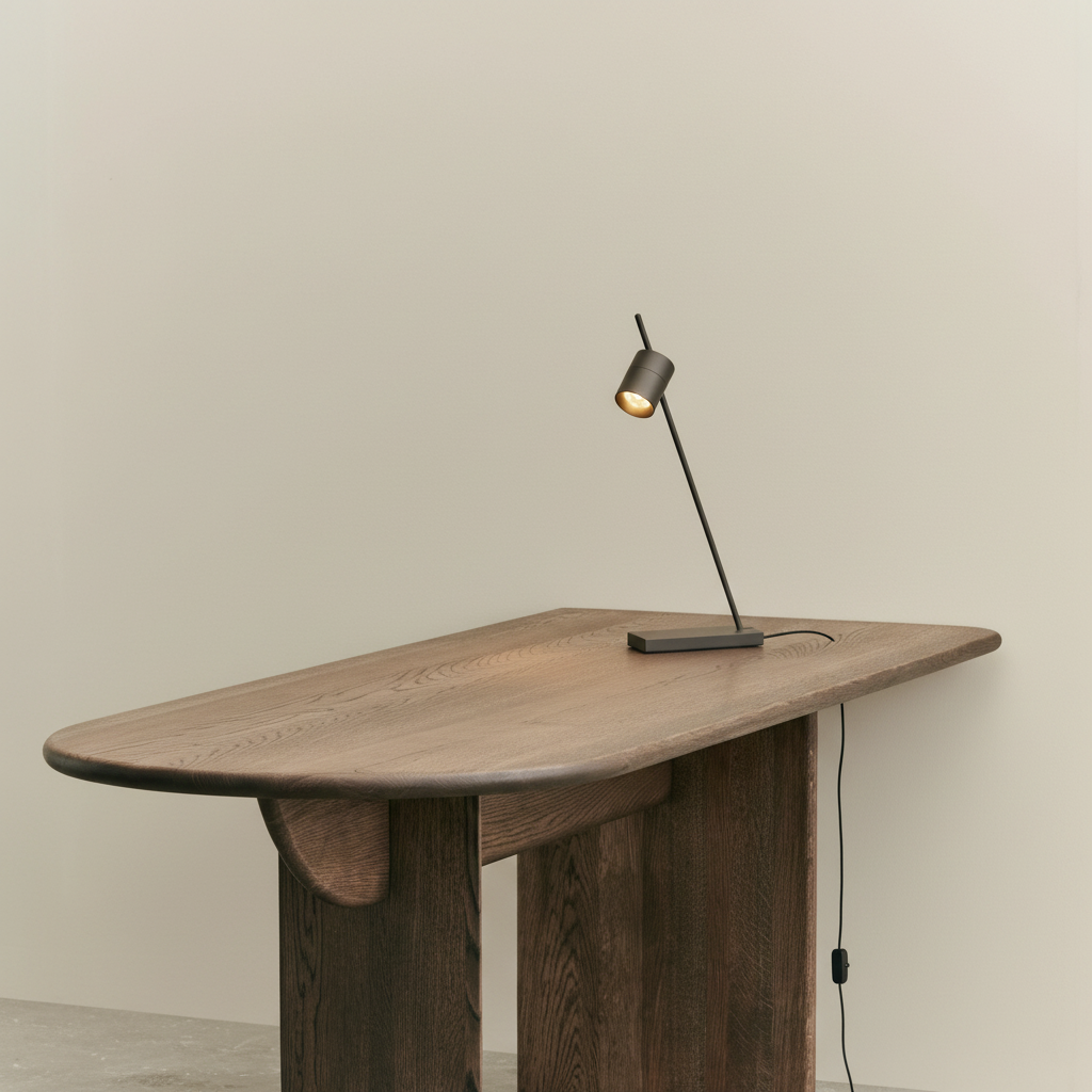 Desk corner with Trizo21 Aude gunmetal lamp