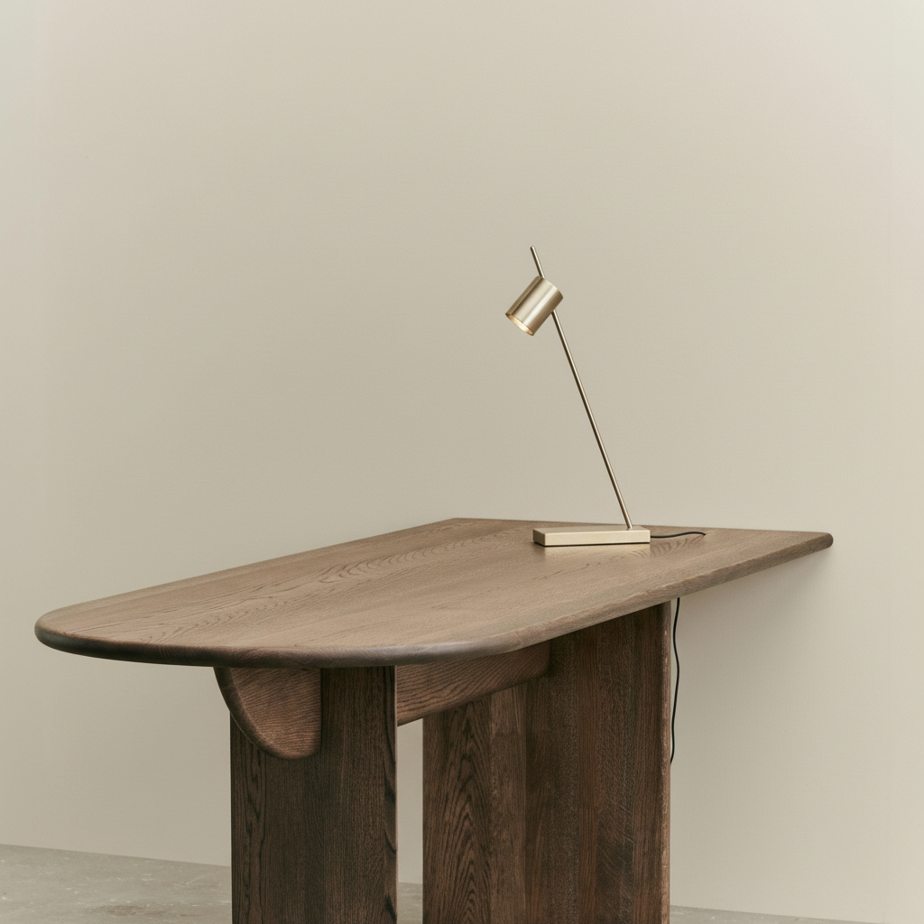 Desk corner with Trizo21 Aude nickel lamp