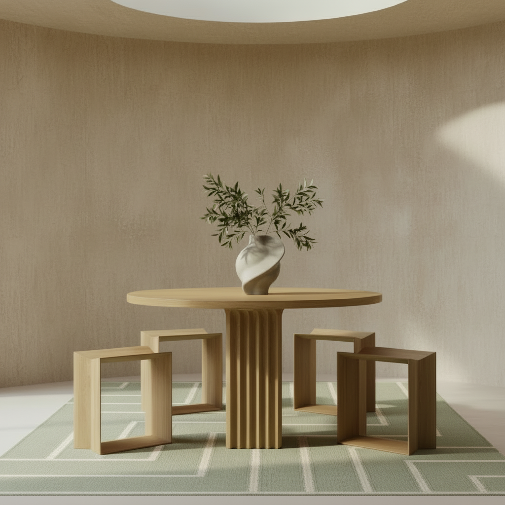 Dining Scene with Asymmetrical Stool Placement