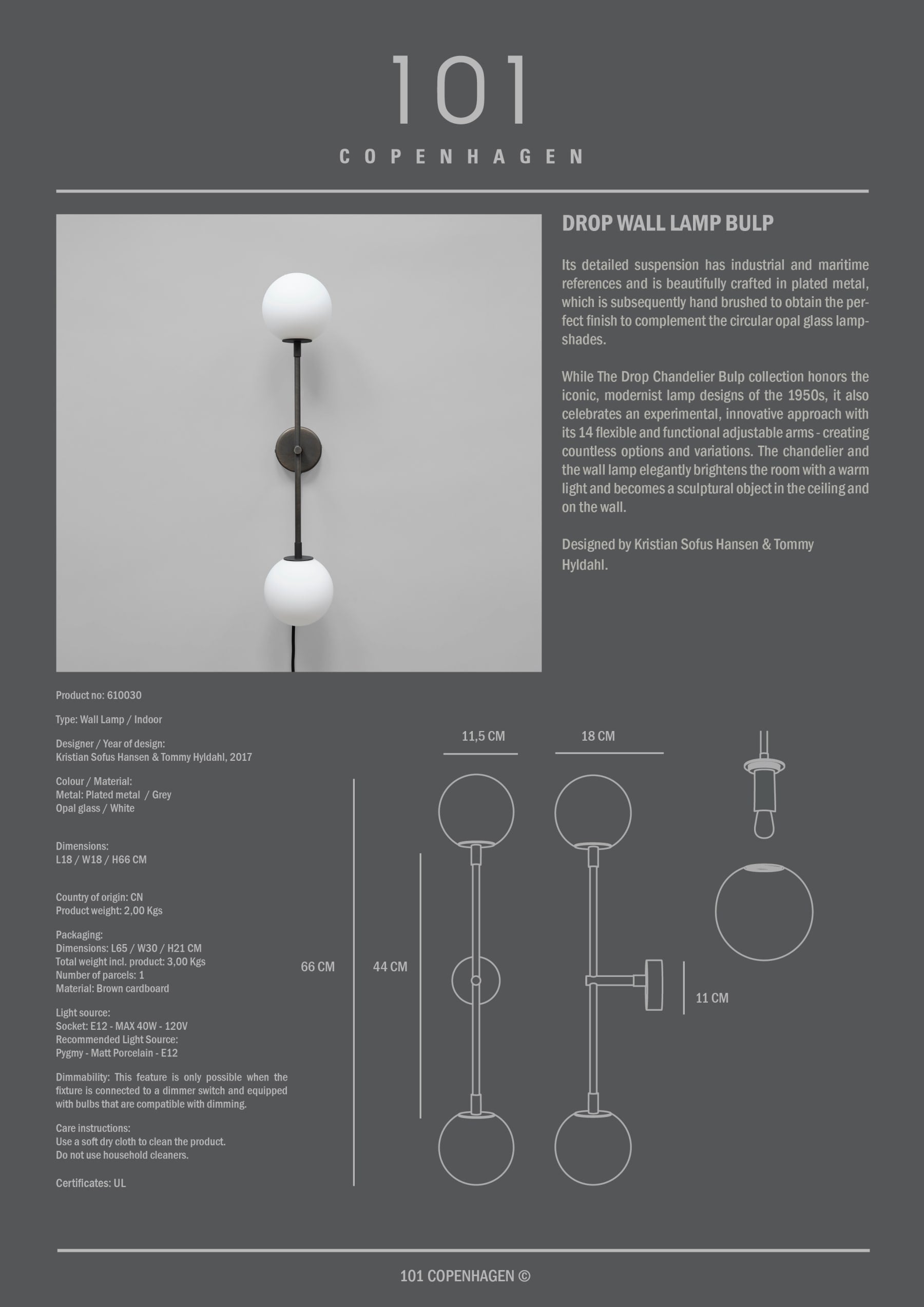 Drop Wall Lamp/Sconce - Bulp UL *Special Order