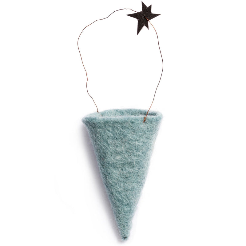 Holiday Ornament - felt cone, dusty blue. (box of 23)