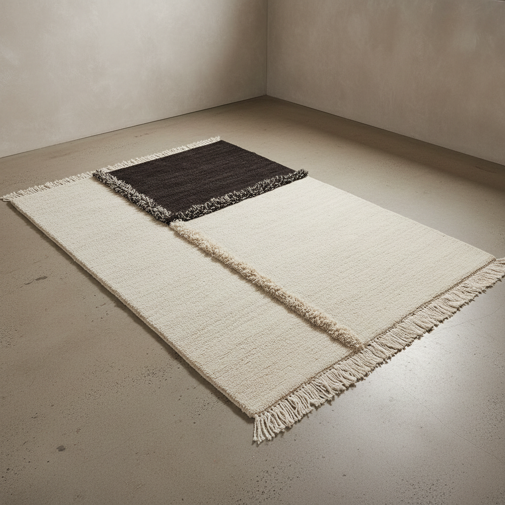 E-1027 White + Black Knotted Plush — ¾ Downview