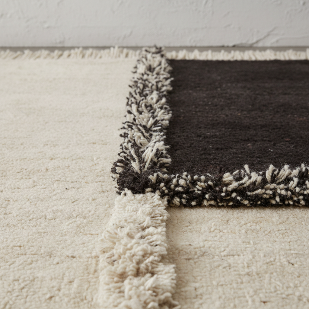 E-1027 White + Black Knotted Plush — Fringe Detail Close-Up